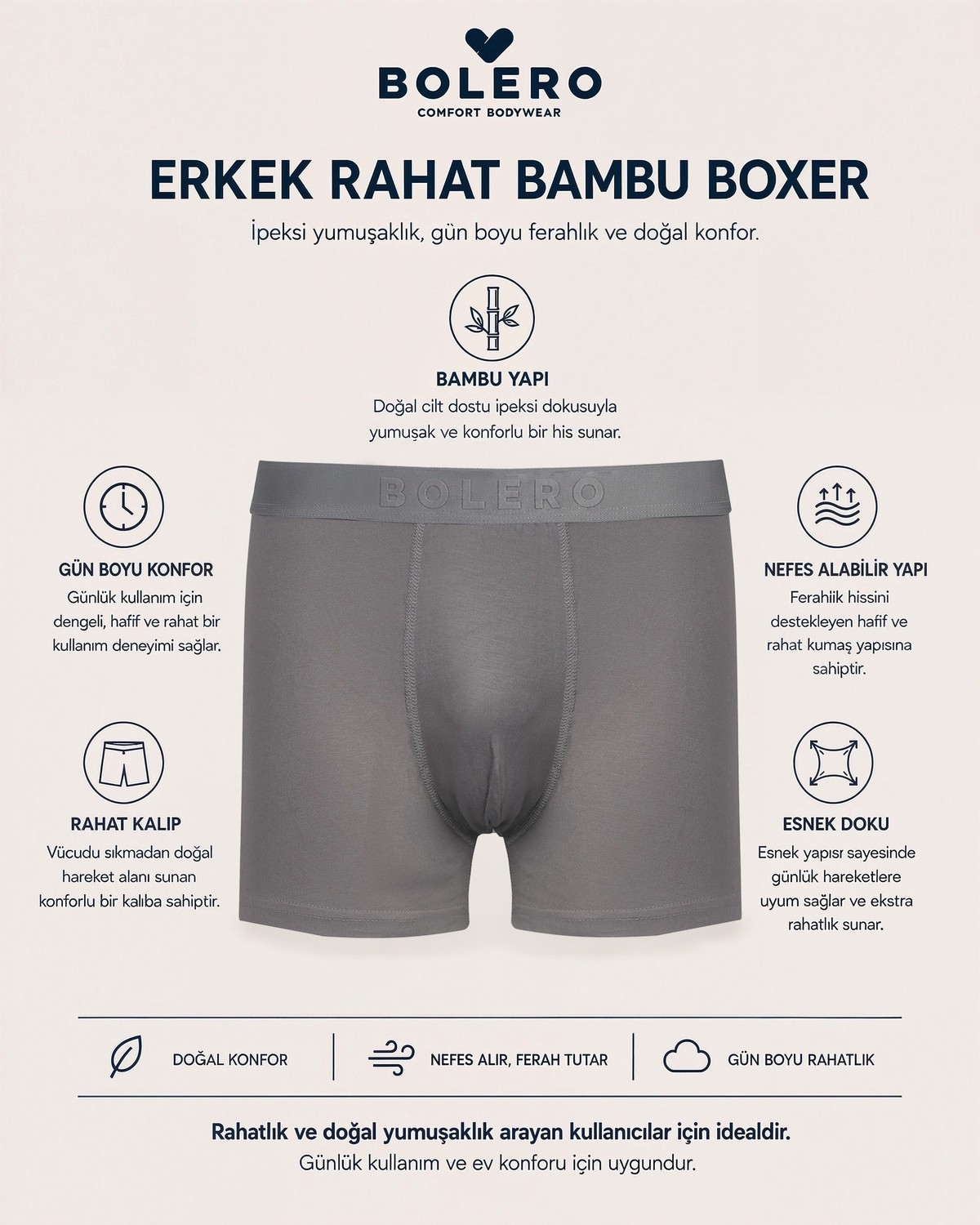 Bolero Erkek Bambu Boxer Füme görsel 2