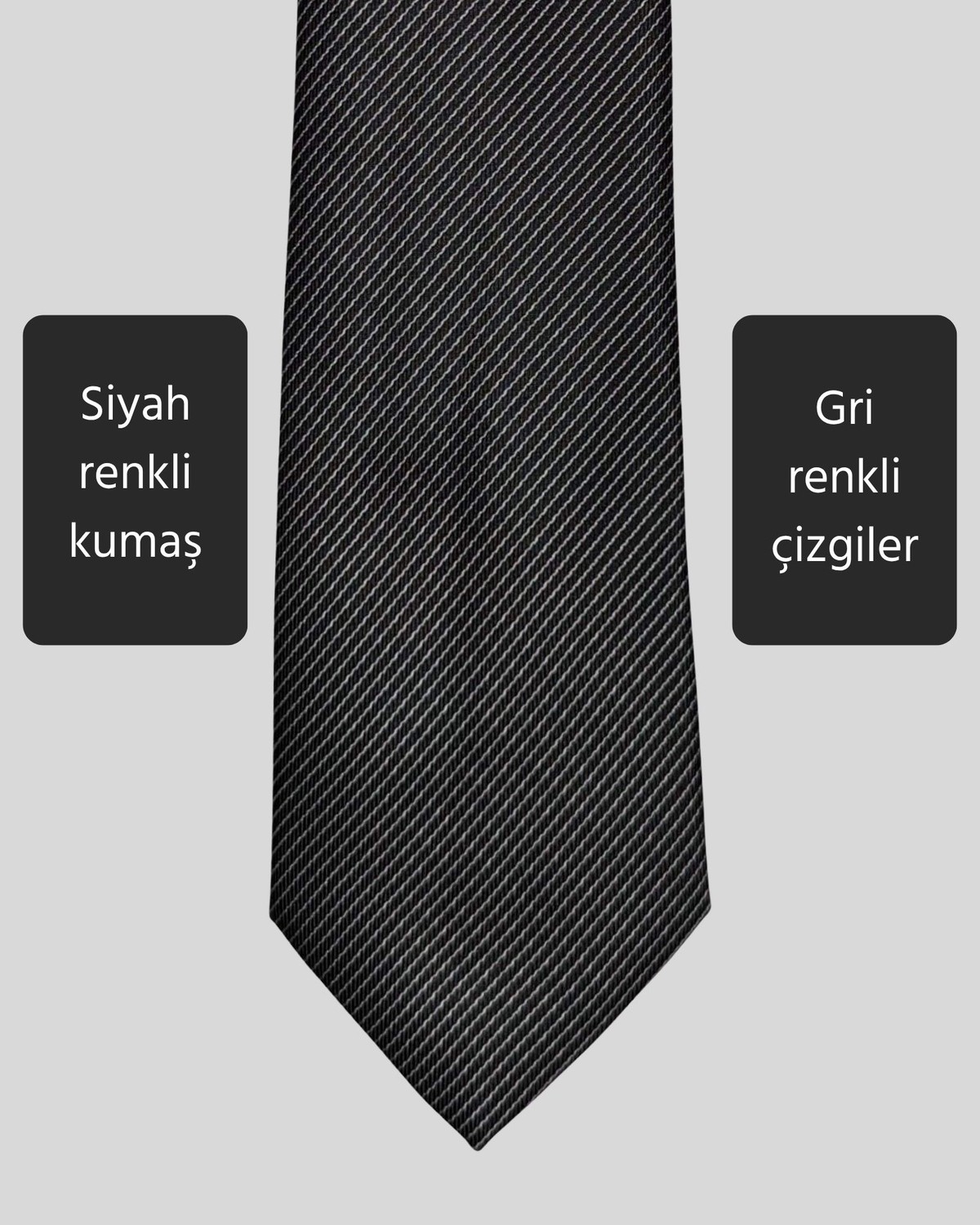 KUMOVO Gri Çizgili Ince Siyah Kravat, 7 cm Genişliğinde görsel 2