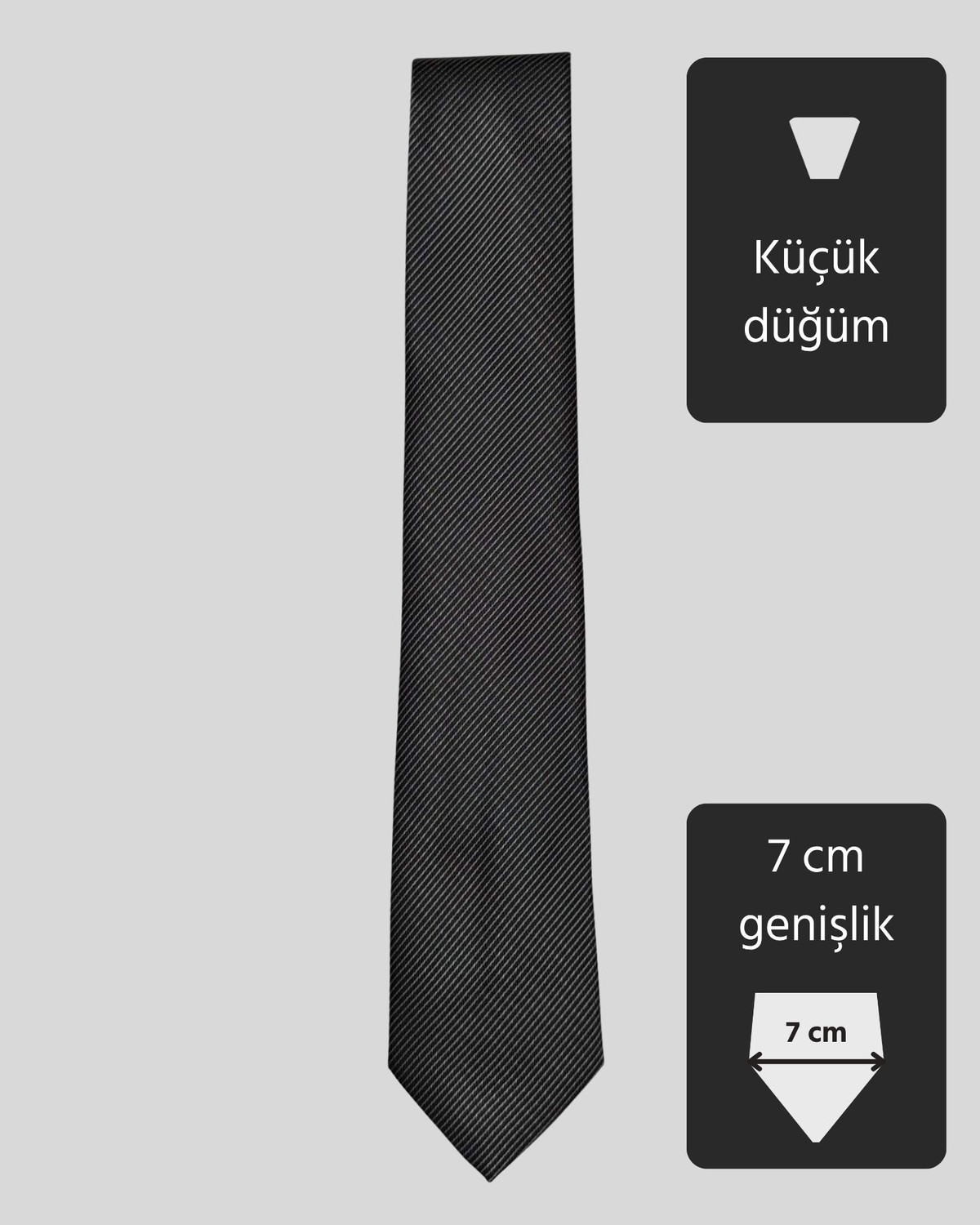 KUMOVO Gri Çizgili Ince Siyah Kravat, 7 cm Genişliğinde görsel 4