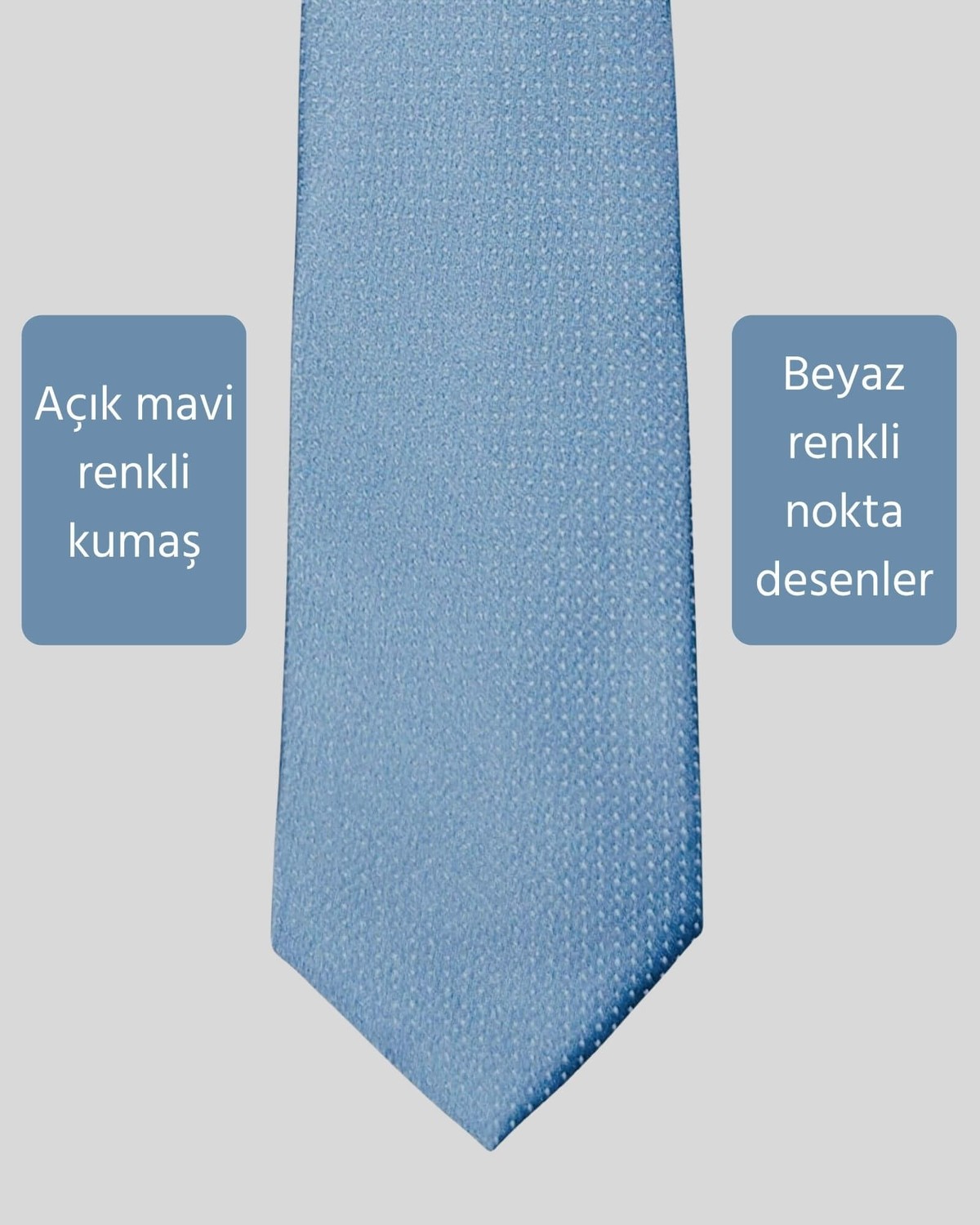 KUMOVO Beyaz Nokta Desenli Açık Mavi Kravat, 7 cm Genişliğinde görsel 2