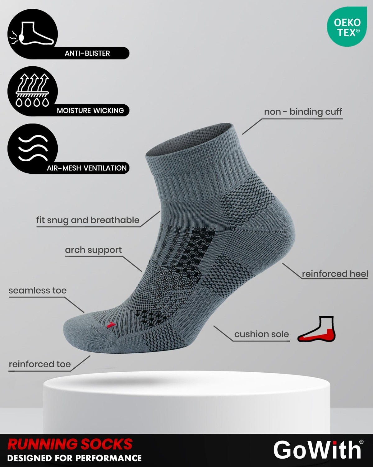 Aesco Gowith 2'li Tabanaltı Havlulu Dikişsiz Unisex Atletik Fit Koşu Yürüyüş Egzersiz Aktivite Çorabı 3594 görsel 5