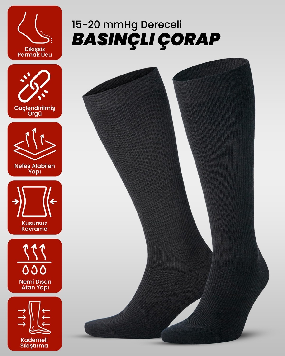 Die Grup Gowith Erkek ve Kadın Için Siyah Dikişsiz (15-20 mm Hg) Basınçlı Yünlü Termal Uçuş Seyahat Çorabı 3589 görsel 3