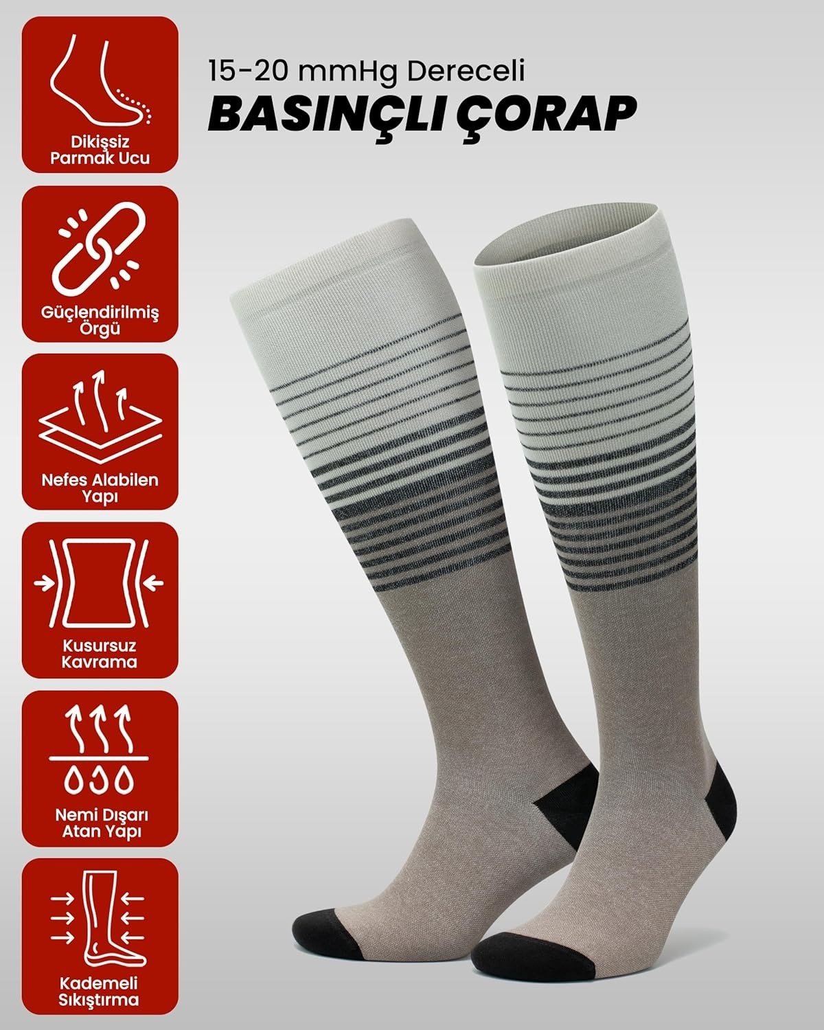 Gowith Erkek ve Kadın Için Renkli Bambu (15-20 mm Hg) Basınçlı Uçuş Seyahat Çorabı 3590 görsel 3
