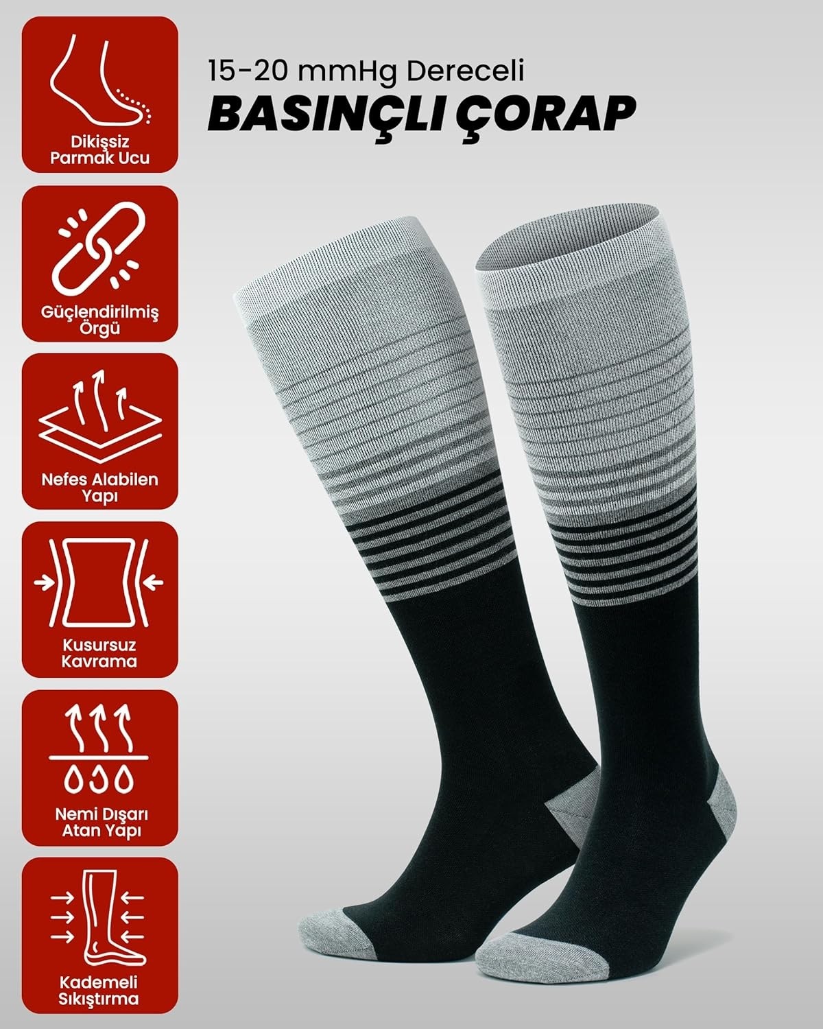 Gowith Erkek ve Kadın Için Renkli Bambu (15-20 mm Hg) Basınçlı Uçuş Seyahat Çorabı 3590 görsel 3
