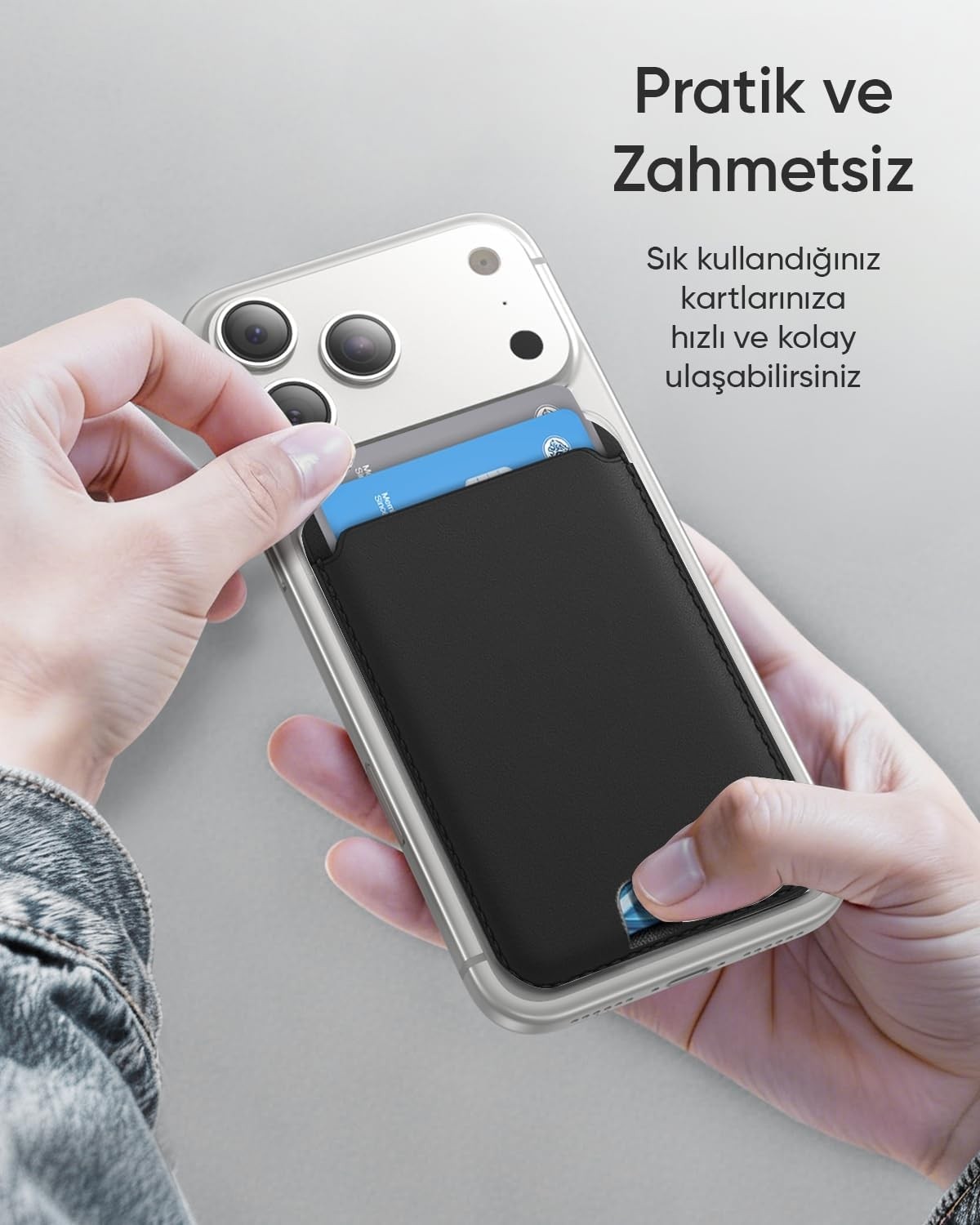 Happy Trend IPhone Için Magsafe ile Uyumlu Cüzdan Manyetik Kartlık Yenilenmiş V2 Güçlü Mıktanıs ile Süper Yapışma ve Sağlam Tutuş (Siyah, Modern) görsel 3