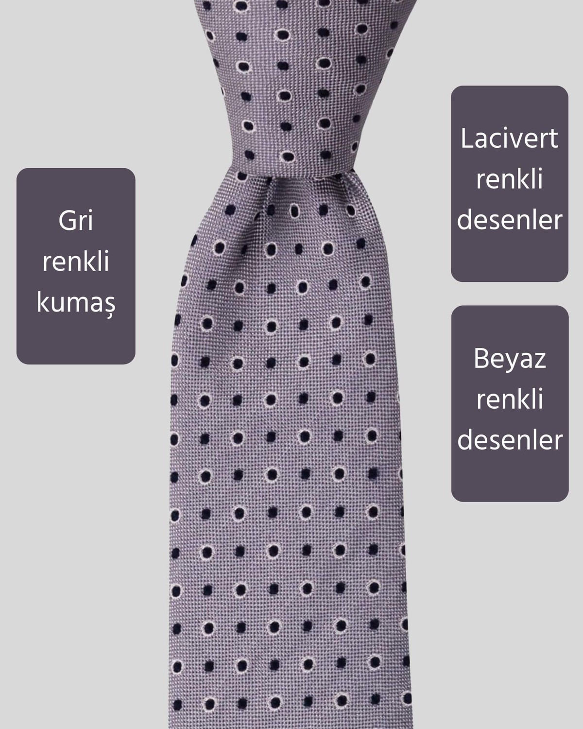 KUMOVO Lacivert Beyaz Desenli Gri Erkek Kravat, 7,5 cm Genişliğinde görsel 2