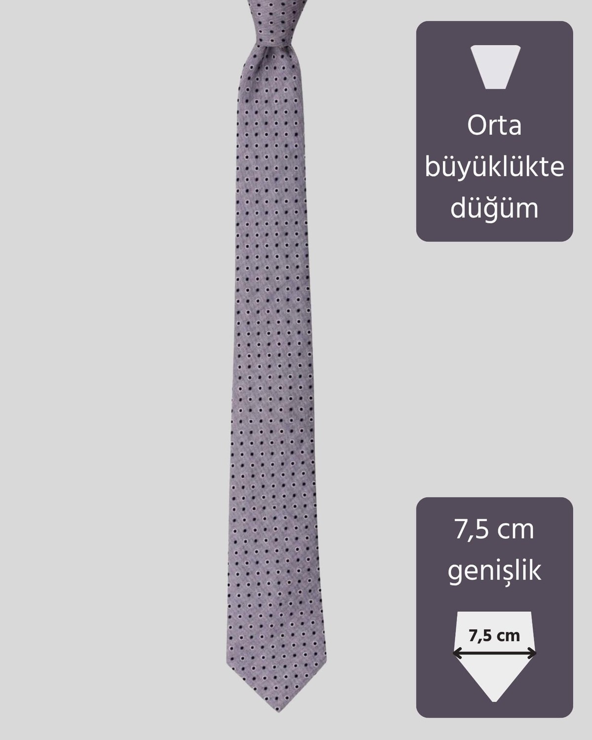 KUMOVO Lacivert Beyaz Desenli Gri Erkek Kravat, 7,5 cm Genişliğinde görsel 4
