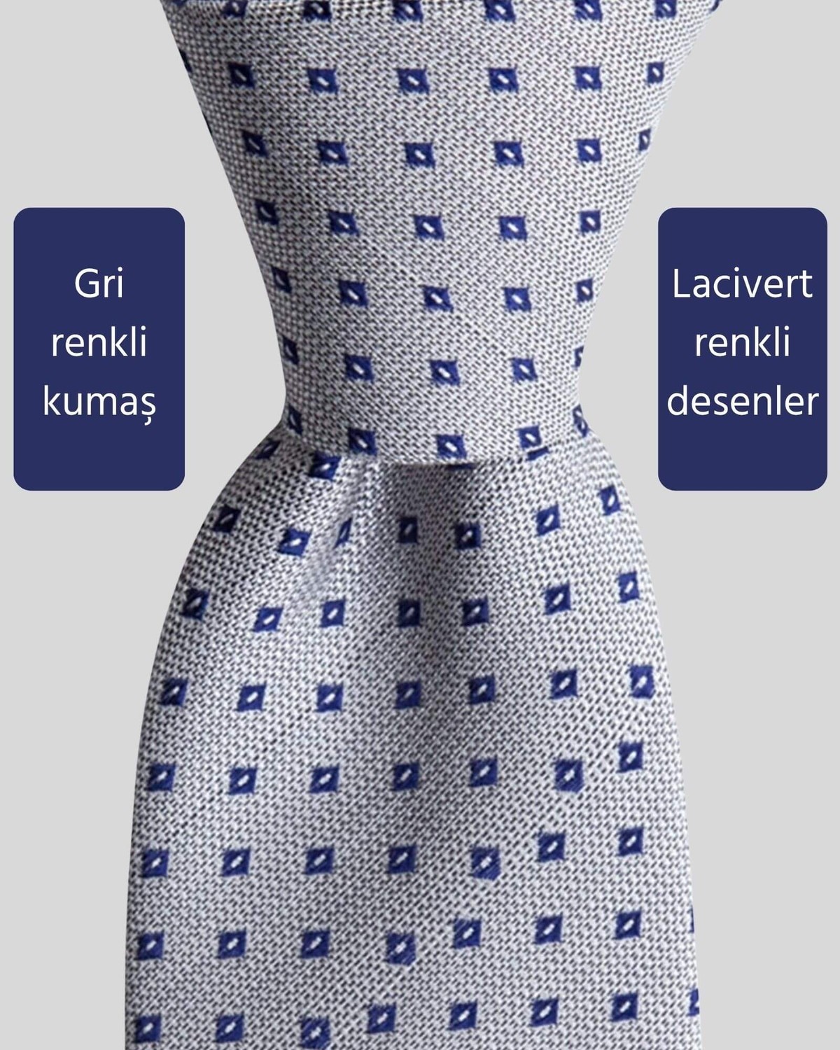 KUMOVO Lacivert Desenli Gri Erkek Kravat, 7,5 cm Genişliğinde görsel 2