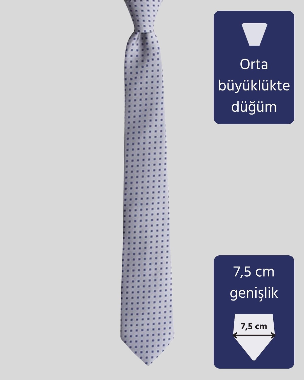 KUMOVO Lacivert Desenli Gri Erkek Kravat, 7,5 cm Genişliğinde görsel 4