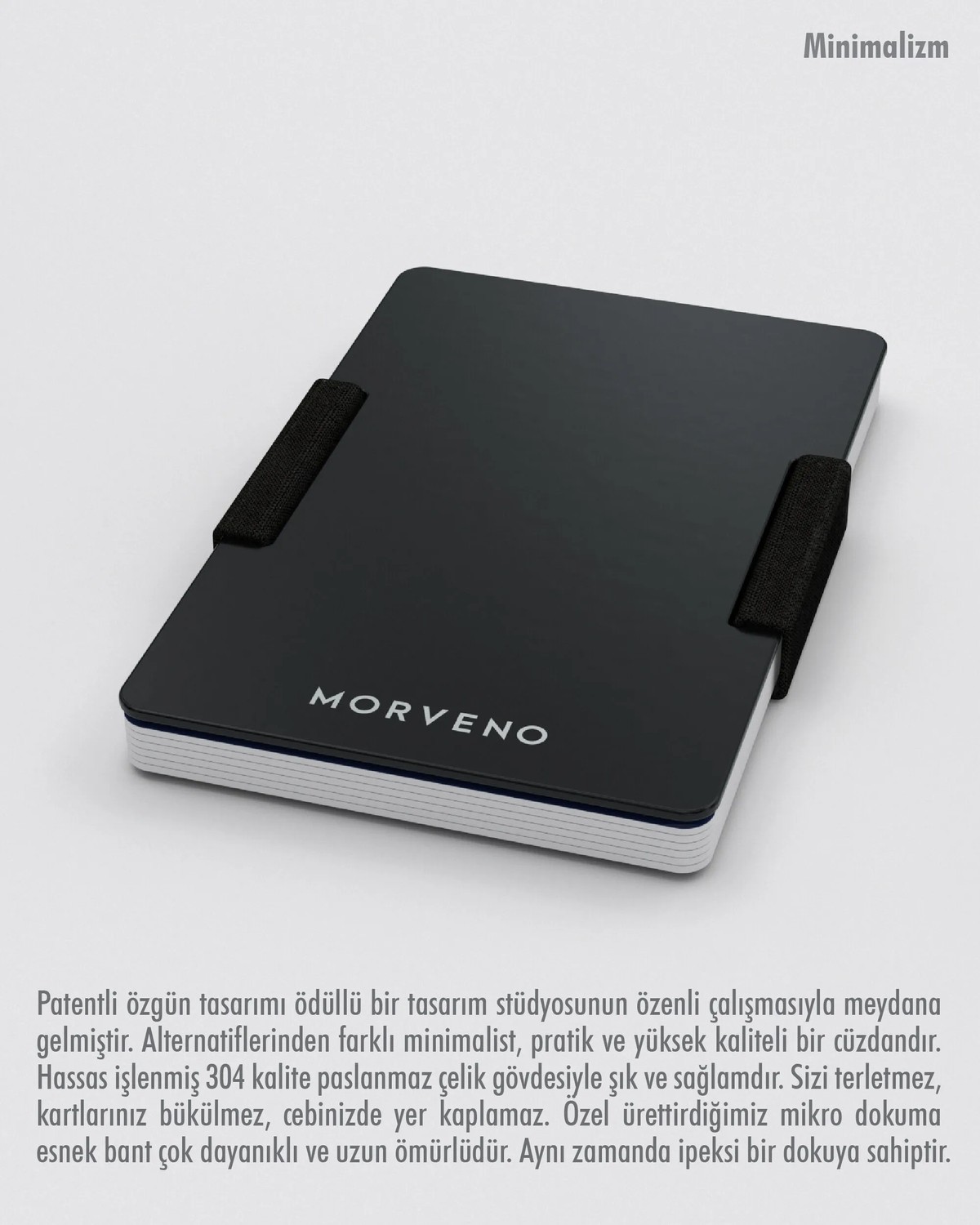 Morveno Metal Kartlık & Cüzdan - Klasik - Nfc & Rfıd Korumalı - Paslanmaz Çelik - Mat Siyah görsel 2