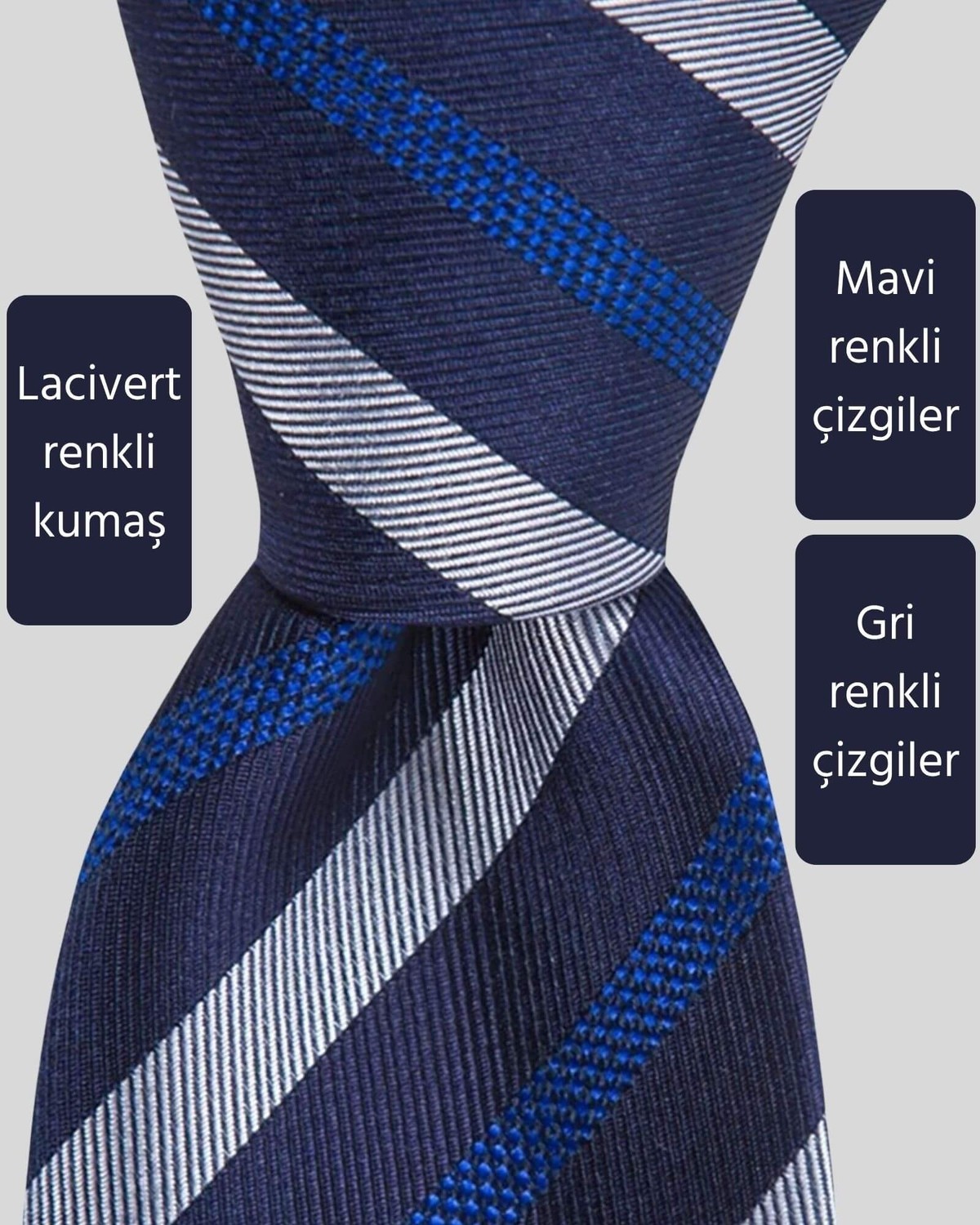 KUMOVO Lacivert Gri Çizgili Erkek Kravat, 7,5 cm Genişliğinde görsel 2