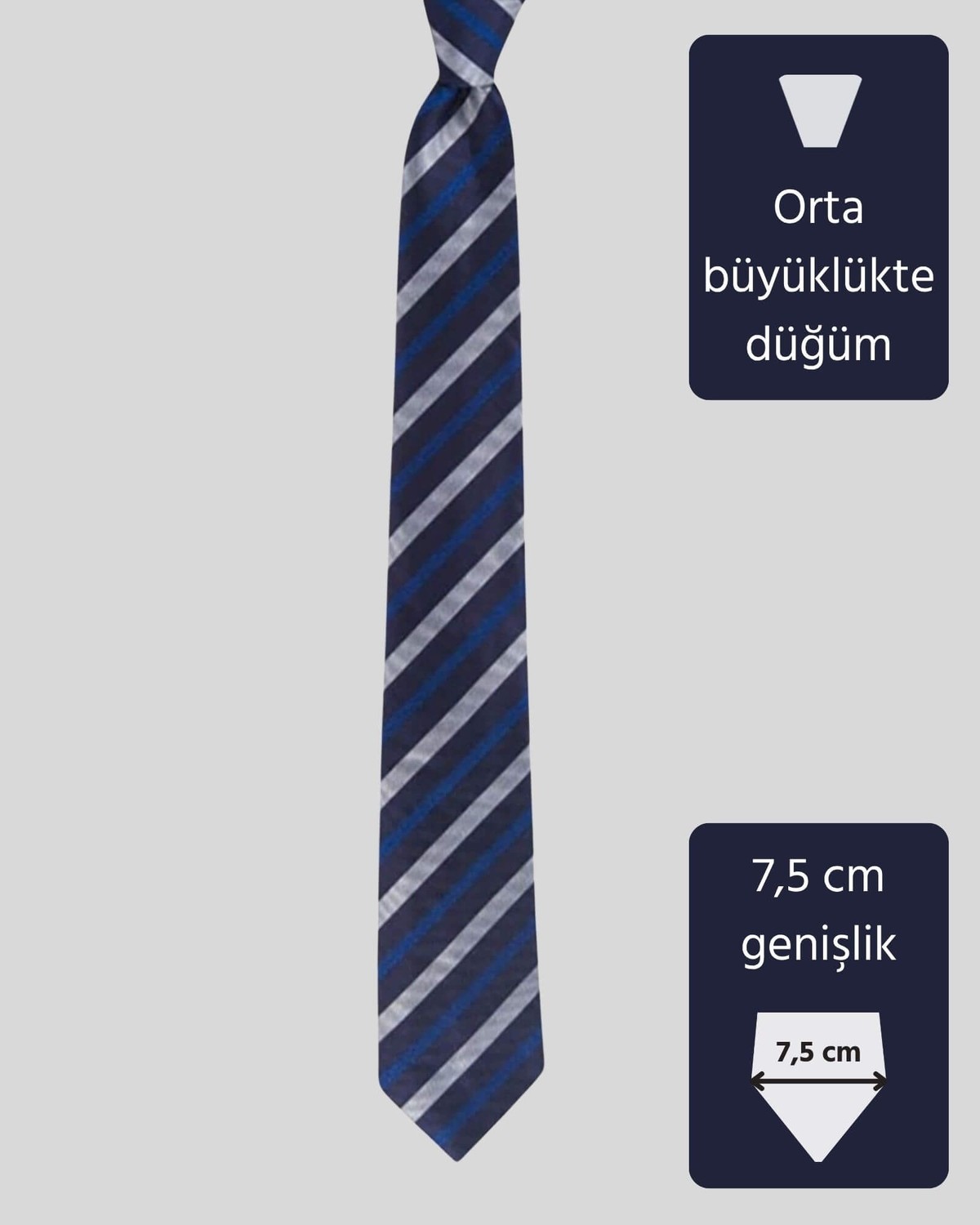 KUMOVO Lacivert Gri Çizgili Erkek Kravat, 7,5 cm Genişliğinde görsel 4
