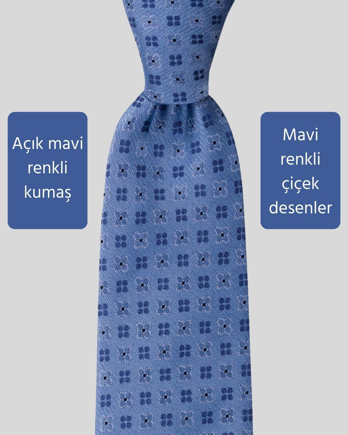 KUMOVO Mavi Çiçek Desenli Klasik Kravat, 8 cm Genişliğinde görsel 2