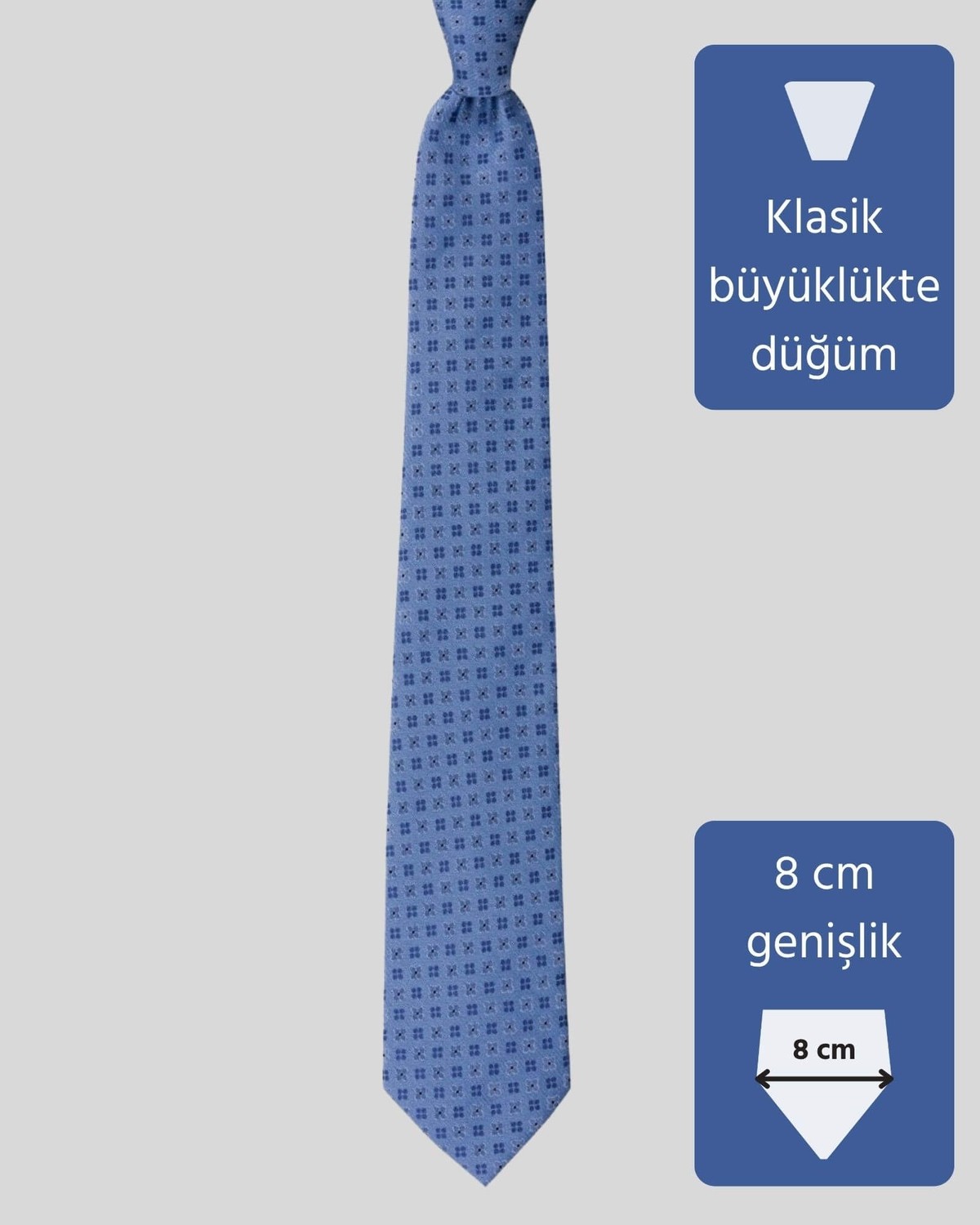 KUMOVO Mavi Çiçek Desenli Klasik Kravat, 8 cm Genişliğinde görsel 4
