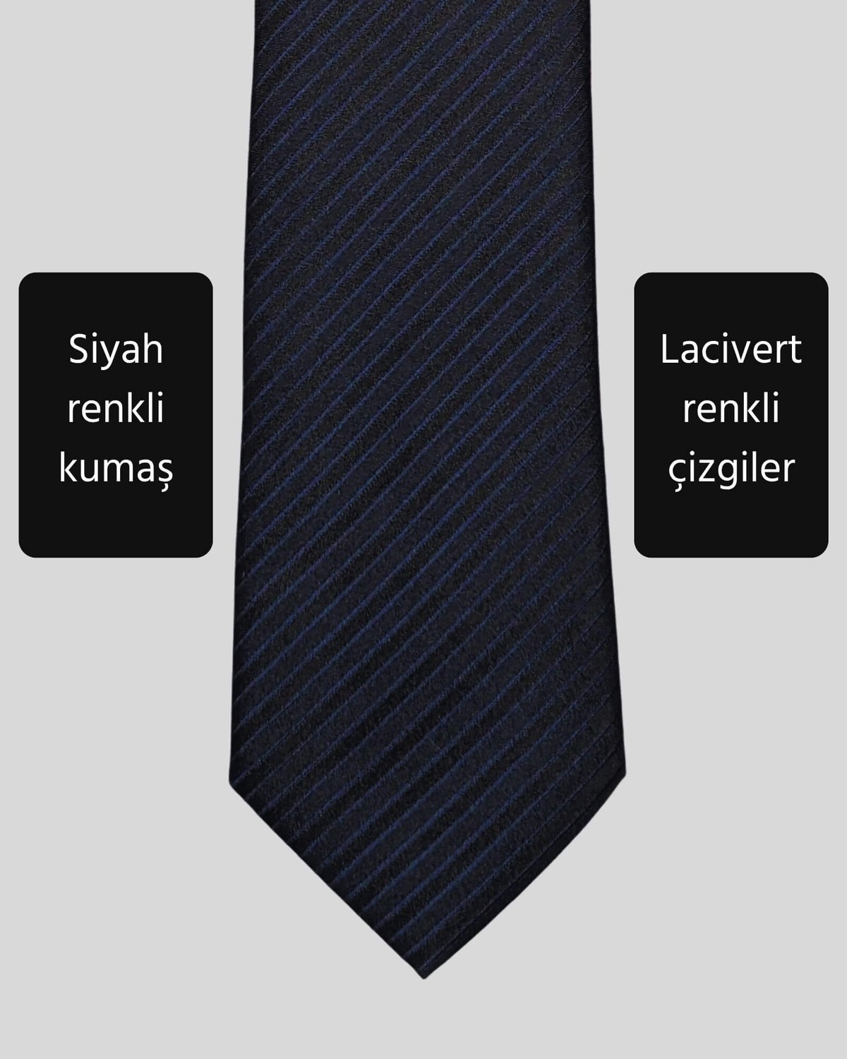 KUMOVO Lacivert Çizgili Ince Siyah Kravat, 7 cm Genişliğinde görsel 2