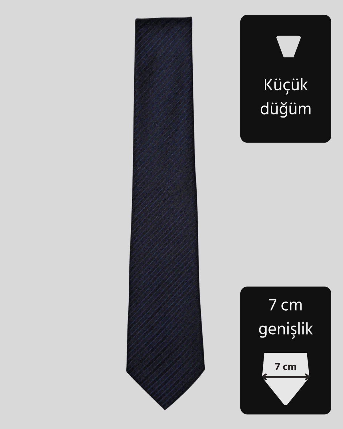 KUMOVO Lacivert Çizgili Ince Siyah Kravat, 7 cm Genişliğinde görsel 4