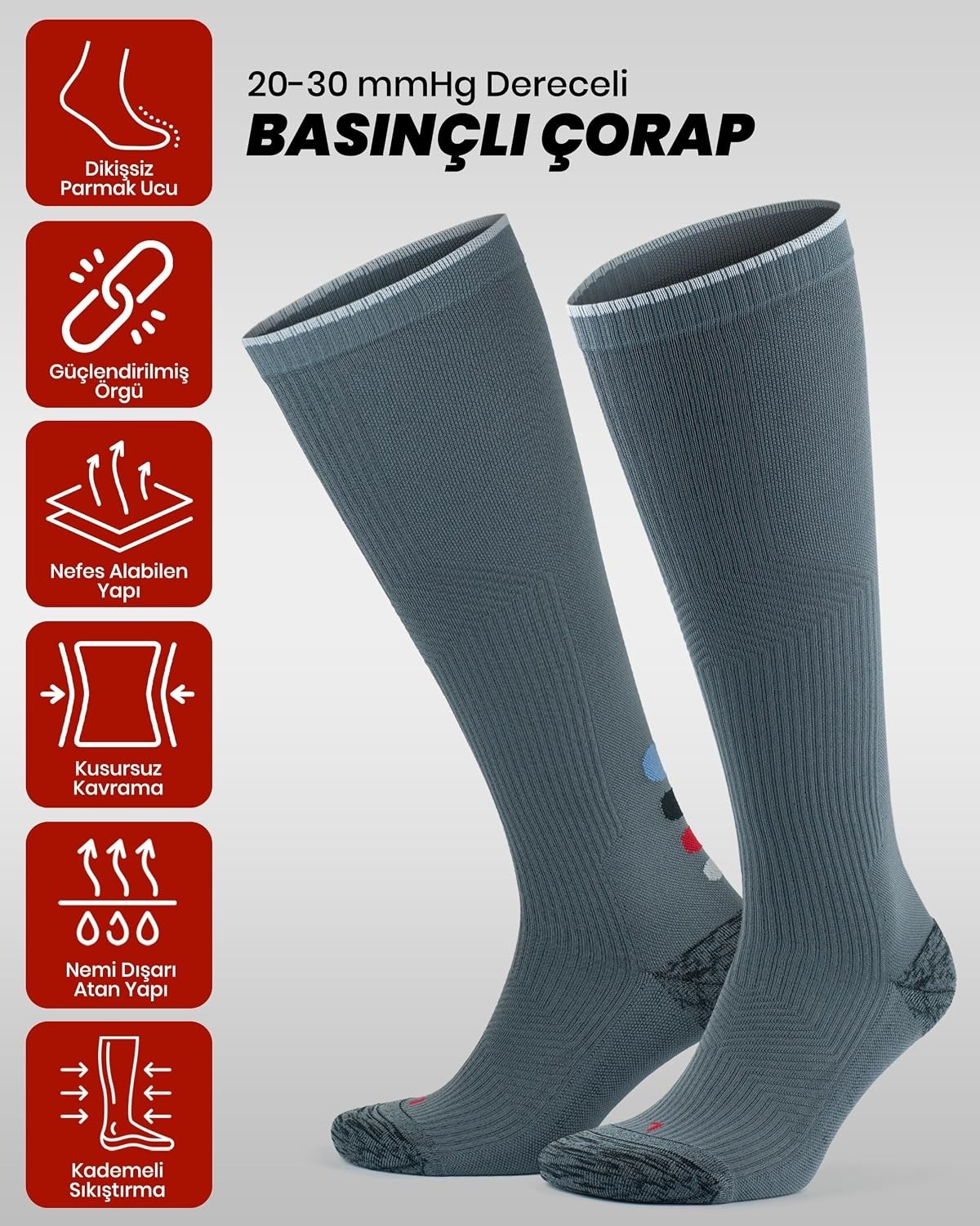 Erkek ve Kadın Için Renkli Havlulu Dikişsiz (20-30 mm Hg) Basınçlı Uçuş Seyahat Çorabı 35 görsel 3