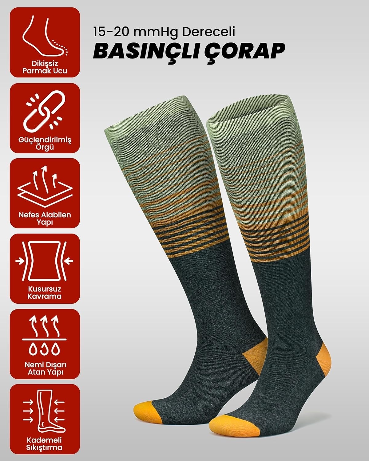 Erkek ve Kadın Için Renkli Bambu (15-20 mm Hg) Basınçlı Uçuş Seyahat Çorabı 3590 görsel 3