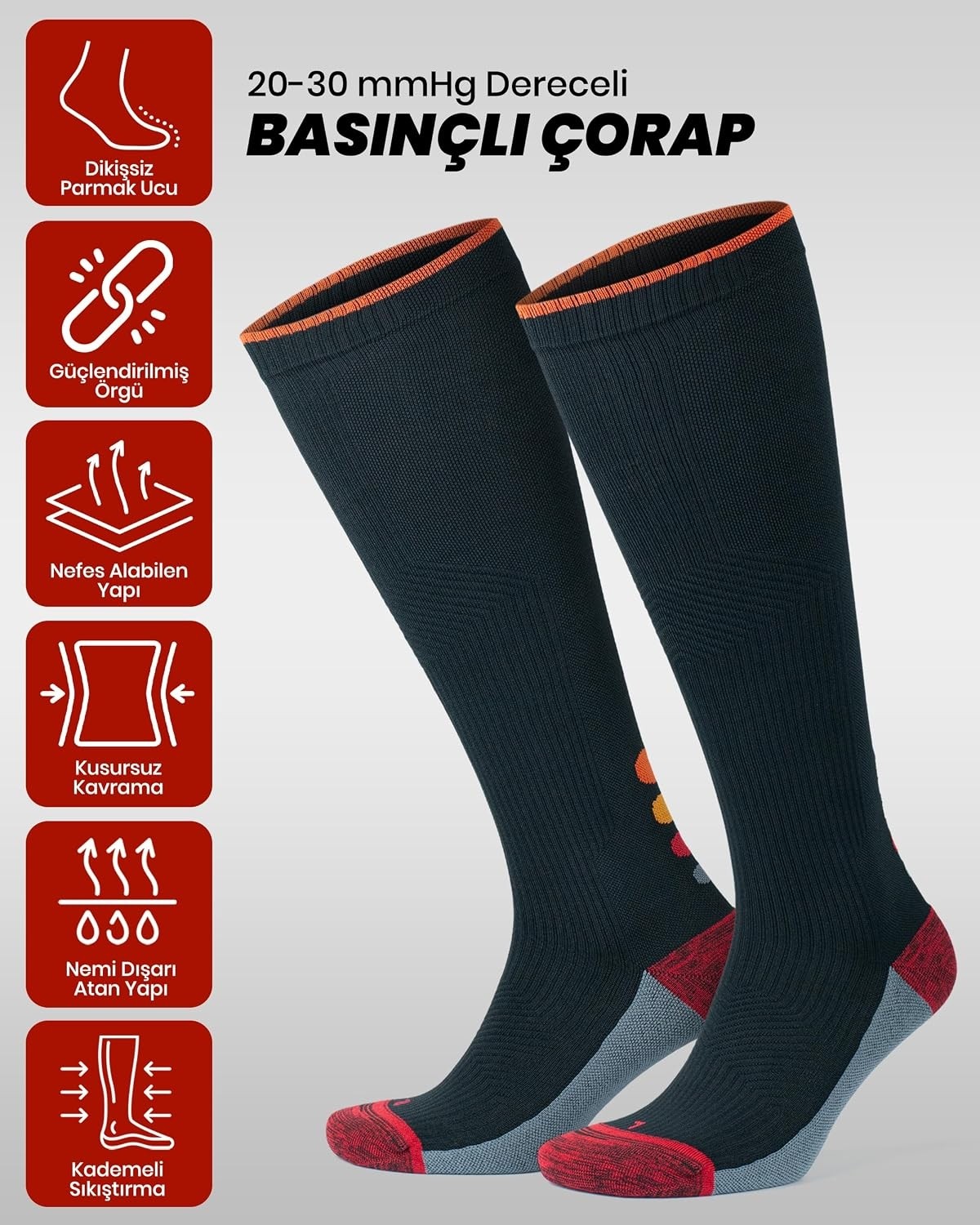 Erkek ve Kadın Için Renkli Havlulu Dikişsiz (20-30 mm Hg) Basınçlı Uçuş Seyahat Çorabı 35 görsel 2