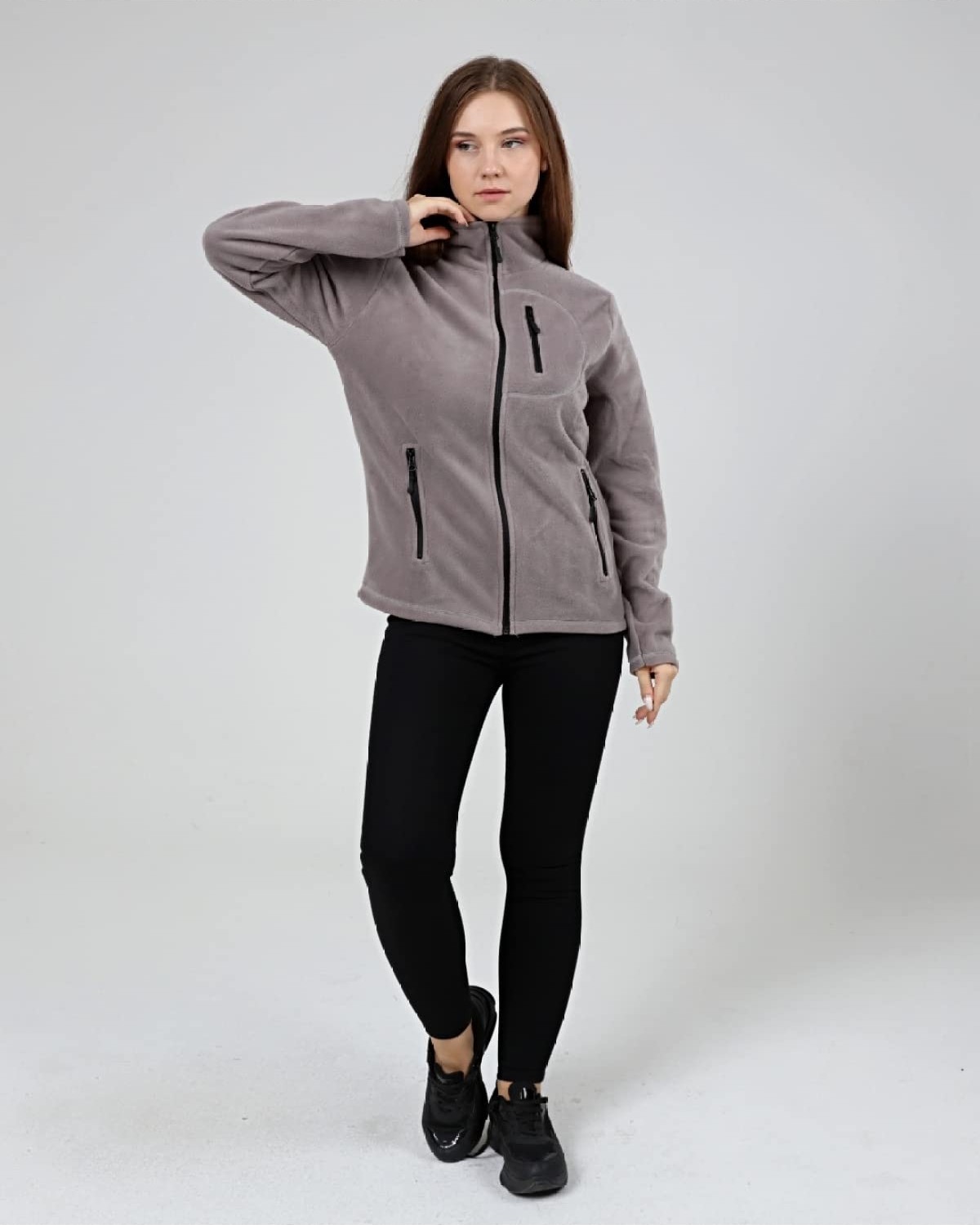 Die Grup Genıus Store Kadın Polar Tam Fermuarlı Outdoor 3 Cepli Spor Polar Ceket (Açık Gri/xl) Xl görsel 5