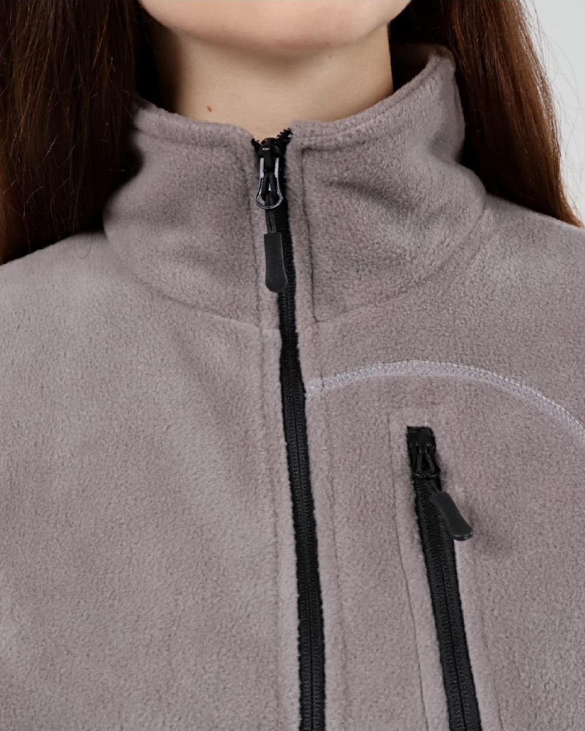 Die Grup Genıus Store Kadın Polar Tam Fermuarlı Outdoor 3 Cepli Spor Polar Ceket (Açık Gri/m) görsel 4