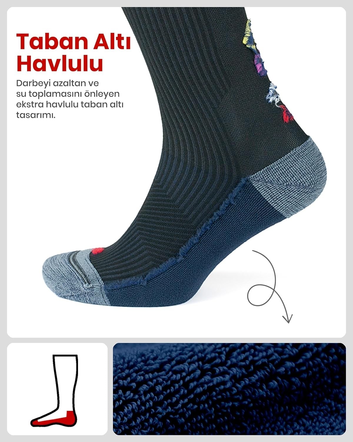 Erkek ve Kadın Için Renkli Havlulu Dikişsiz (20-30 mm Hg) Basınçlı Uçuş Seyahat Çorabı 35 görsel 5
