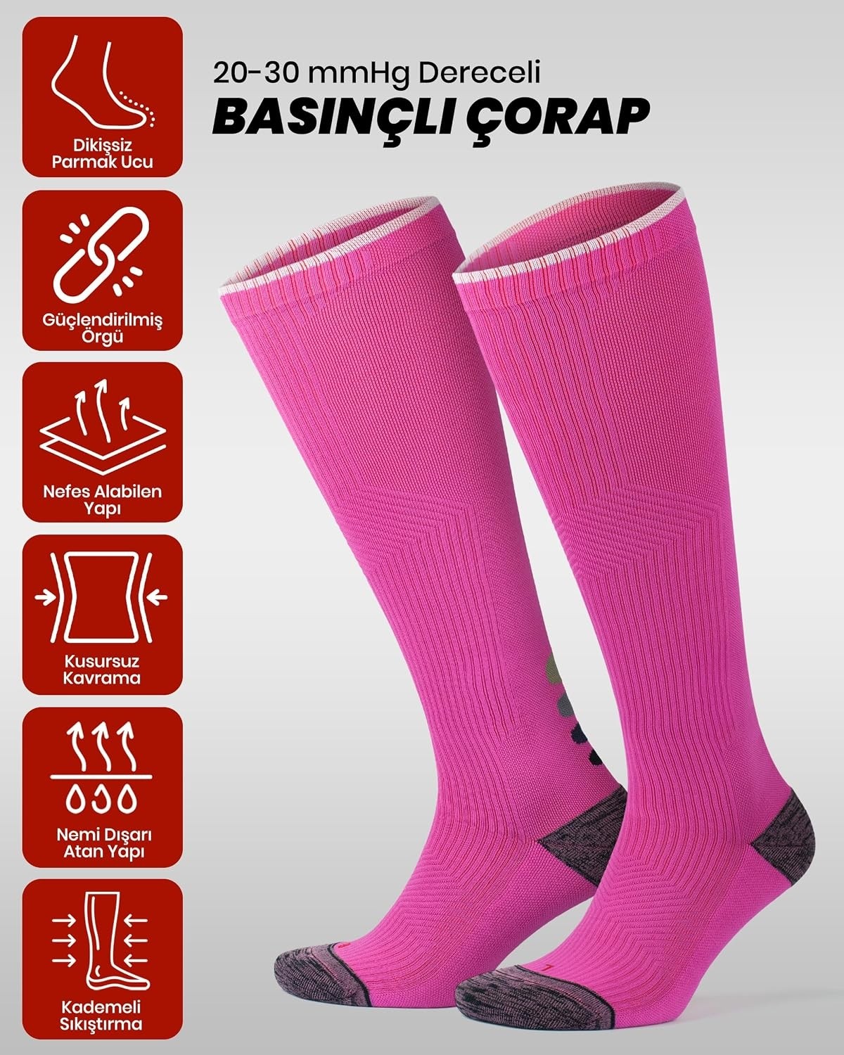 Erkek ve Kadın Için Renkli Havlulu Dikişsiz (20-30 mm Hg) Basınçlı Uçuş Seyahat Çorabı 35 görsel 3