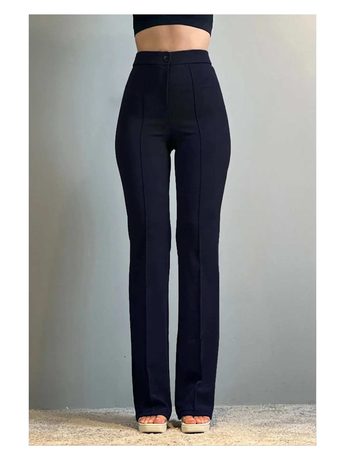 Swana Kadın Krep Kumaş Likralı Önü Çimalı Ispanyol Paça Palazzo Pantalon - Görsel 5