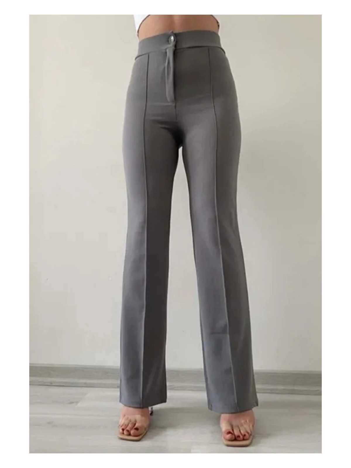 Swana Kadın Krep Kumaş Likralı Önü Çimalı Ispanyol Paça Palazzo Pantalon - Görsel 7