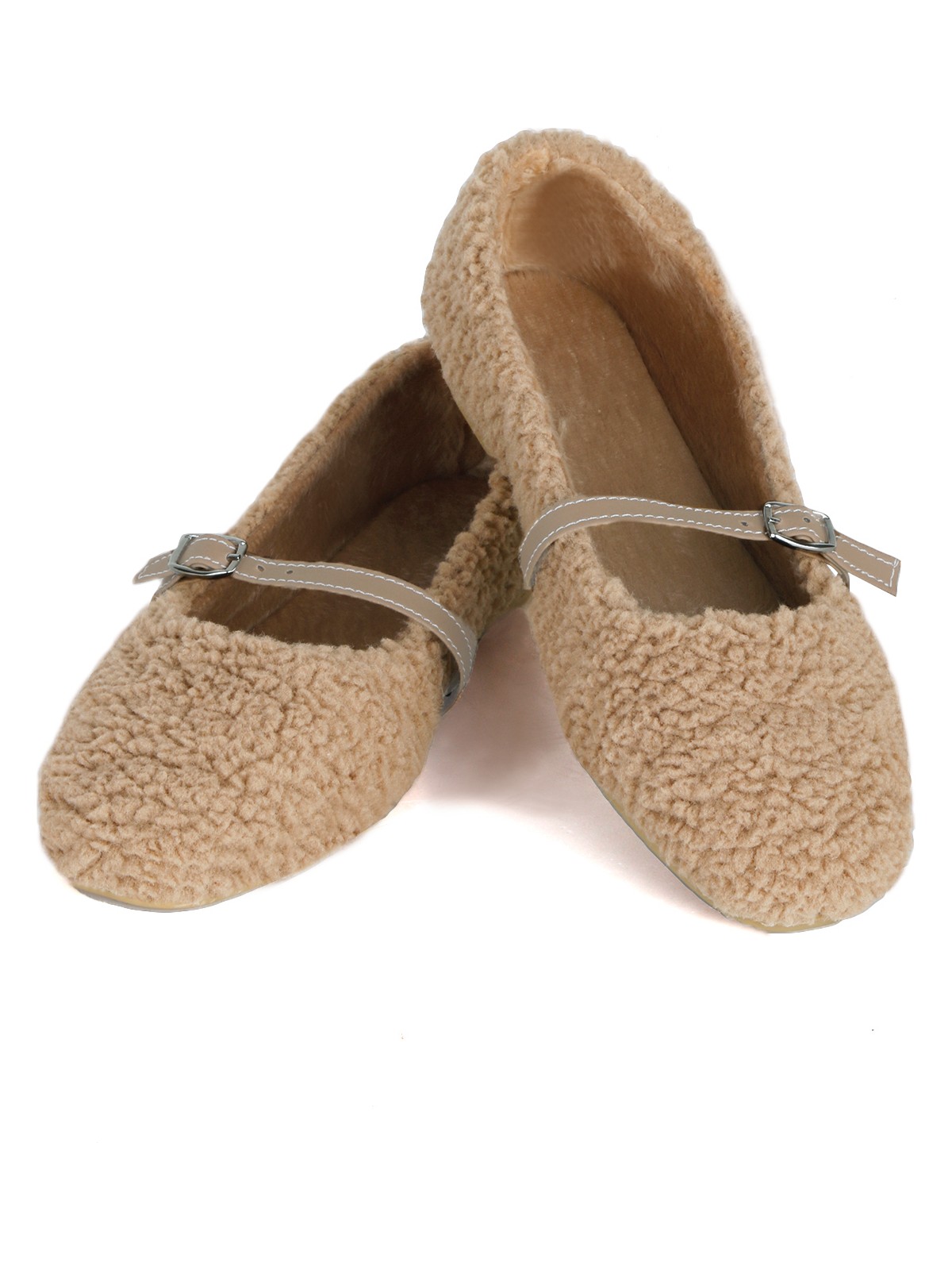 Renkli Butik Peluş Tüylü Bilekten Bağlamalı Kadın Ev Ayakkabısı Babet - Görsel 4