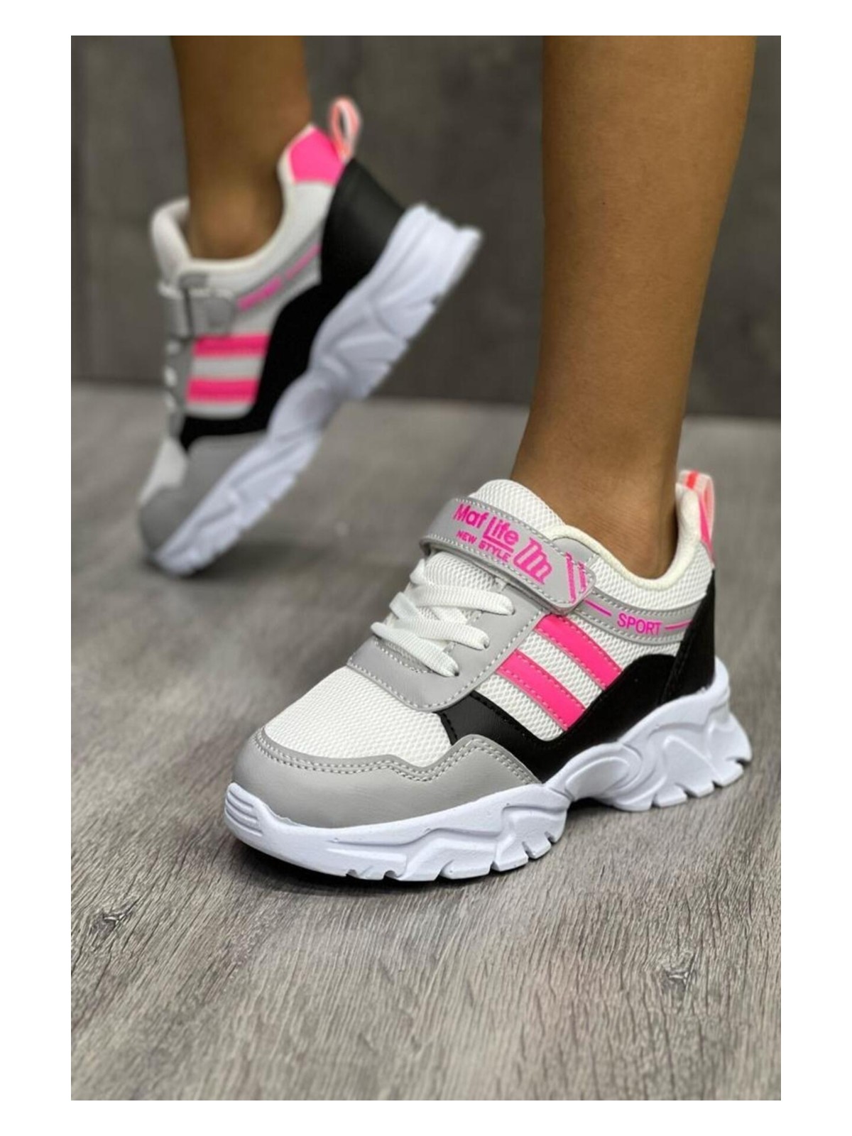 Mackrock Sports Lastikli Cırtlı Yumuşak Esnek Hafif Nefes Alabilen Unisex File Çocuk Sneaker Spor Ayakkabı - Görsel 5