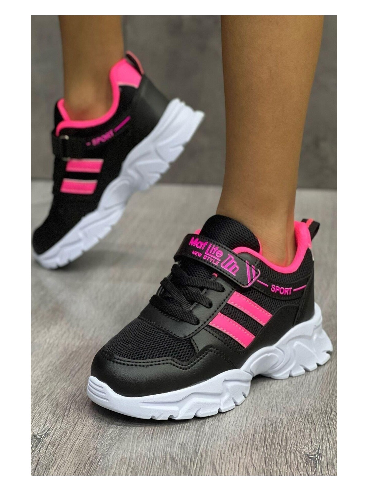 Mackrock Sports Lastikli Cırtlı Yumuşak Esnek Hafif Nefes Alabilen Unisex File Çocuk Sneaker Spor Ayakkabı - Görsel 4