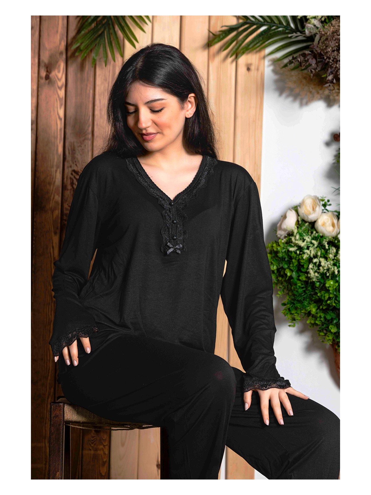 Nisanca Uzun Kollu Bambu Anne Pijama Takımı- Genç Anne Serisi