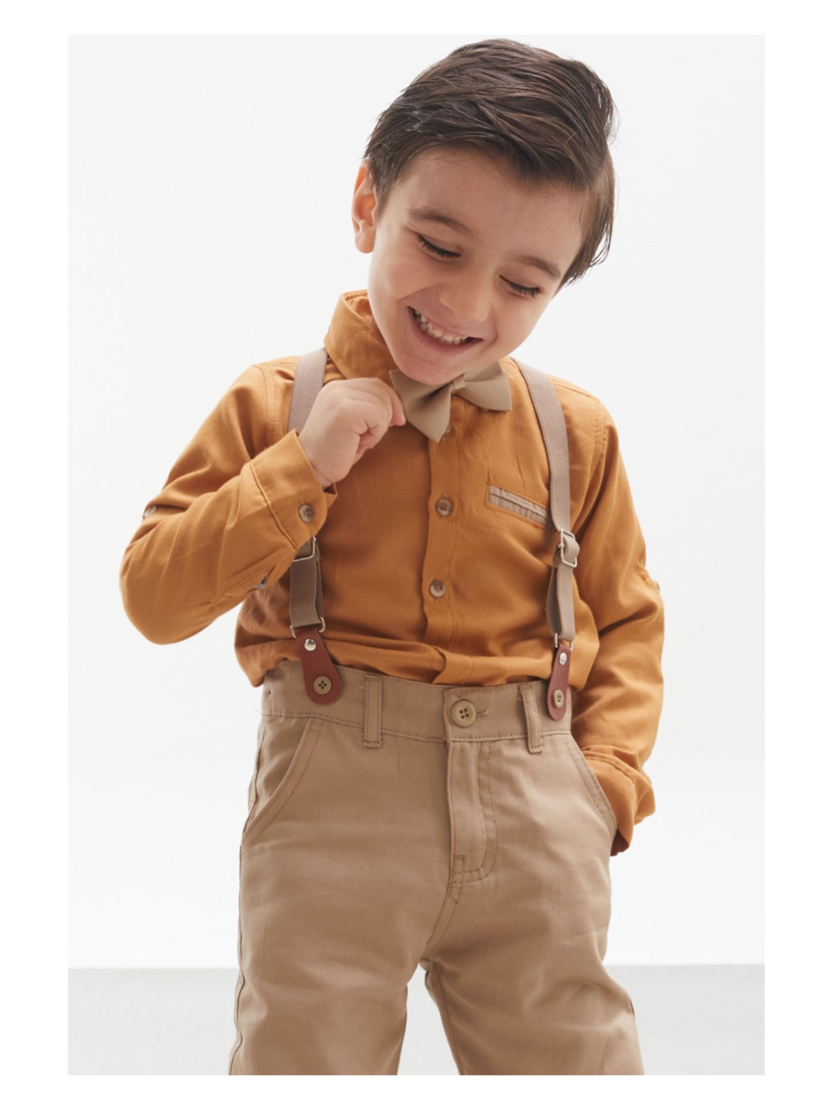 Kaanterry Hardal Gömlekli Askılı Pantolonlu Erkek Çocuk Papyonlu Takım 18128