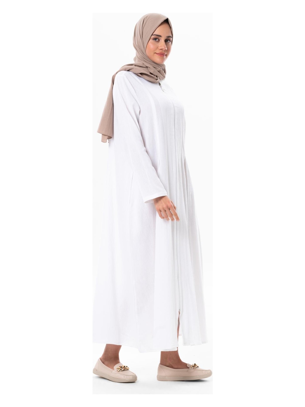 Eliş Şile Bezi Hicran Şile Bezi Fermuarlı Mevsimlik ve Yazlık Ferace Krem Krm - Görsel 5