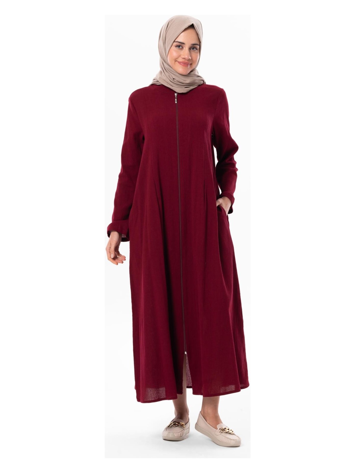 Eliş Şile Bezi Hicran Şile Bezi Fermuarlı Mevsimlik ve Yazlık Ferace Krem Krm - Görsel 6