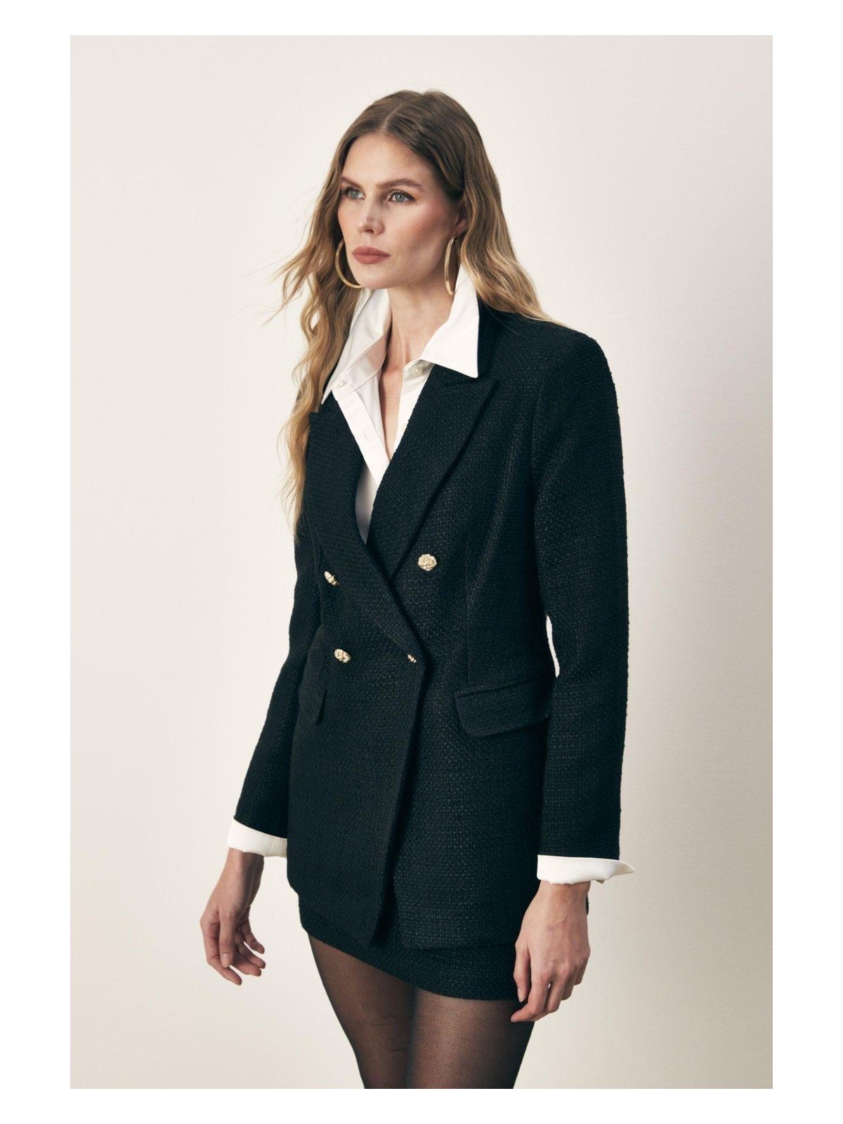 Sateen Düğme Detaylı Tüvit Ceket - Siyah