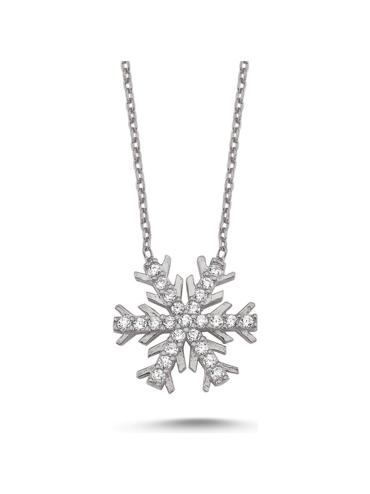 Takı Dükkanı Kristal Kar Tanesi Gümüş Kolye WSN242 Beyaz