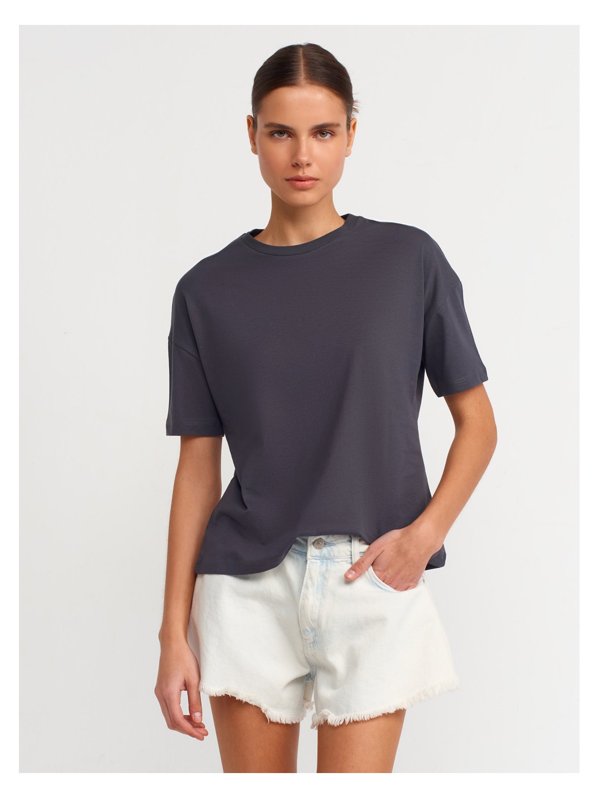 Dilvin 3683 Basic T-Shirt-Beyaz - Görsel 5