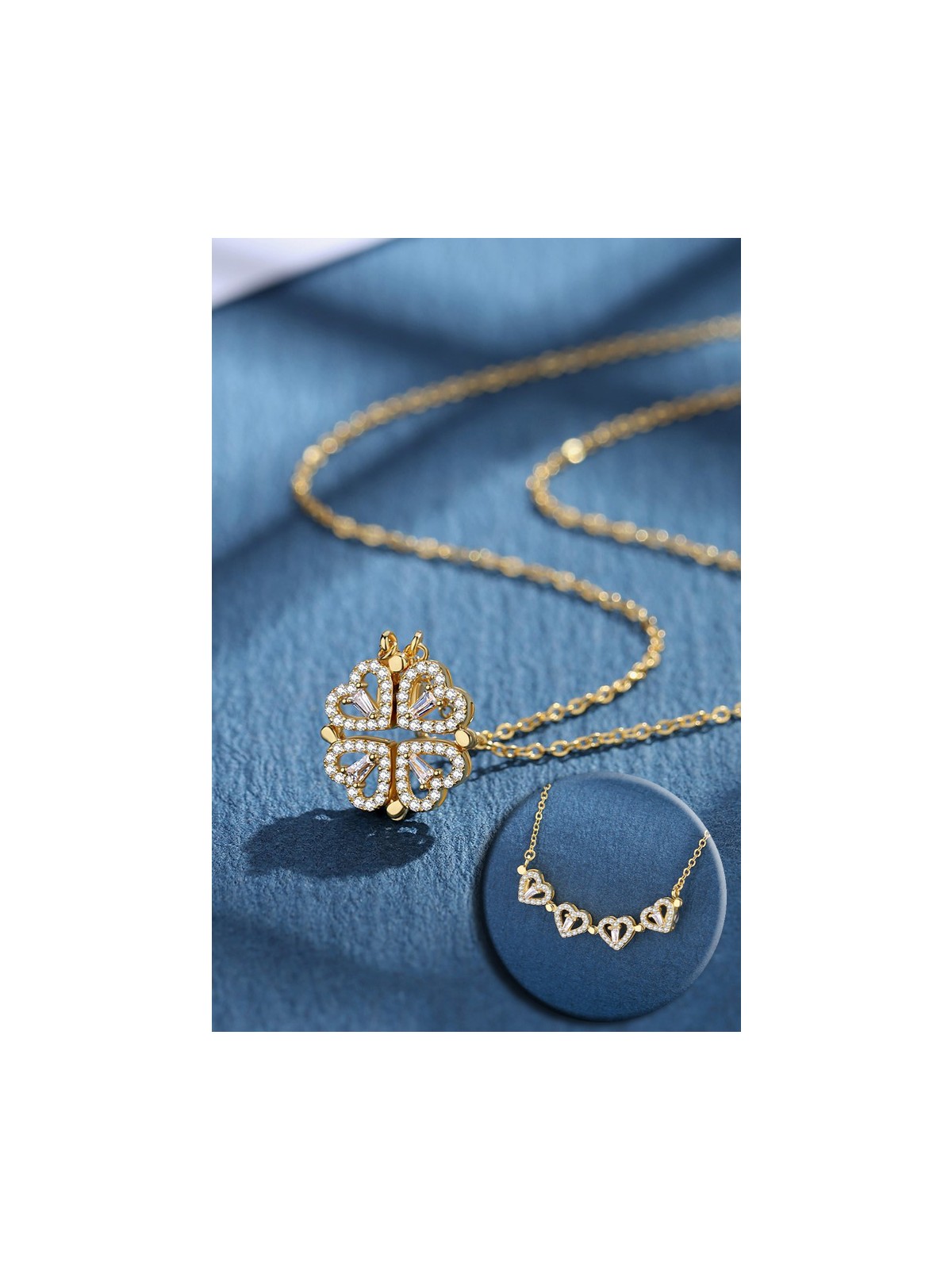 Takı Dükkanı Yonca ve Kalpli Kadın Çelik Kolye 2 Farklı Kullanım Şekli ECK46