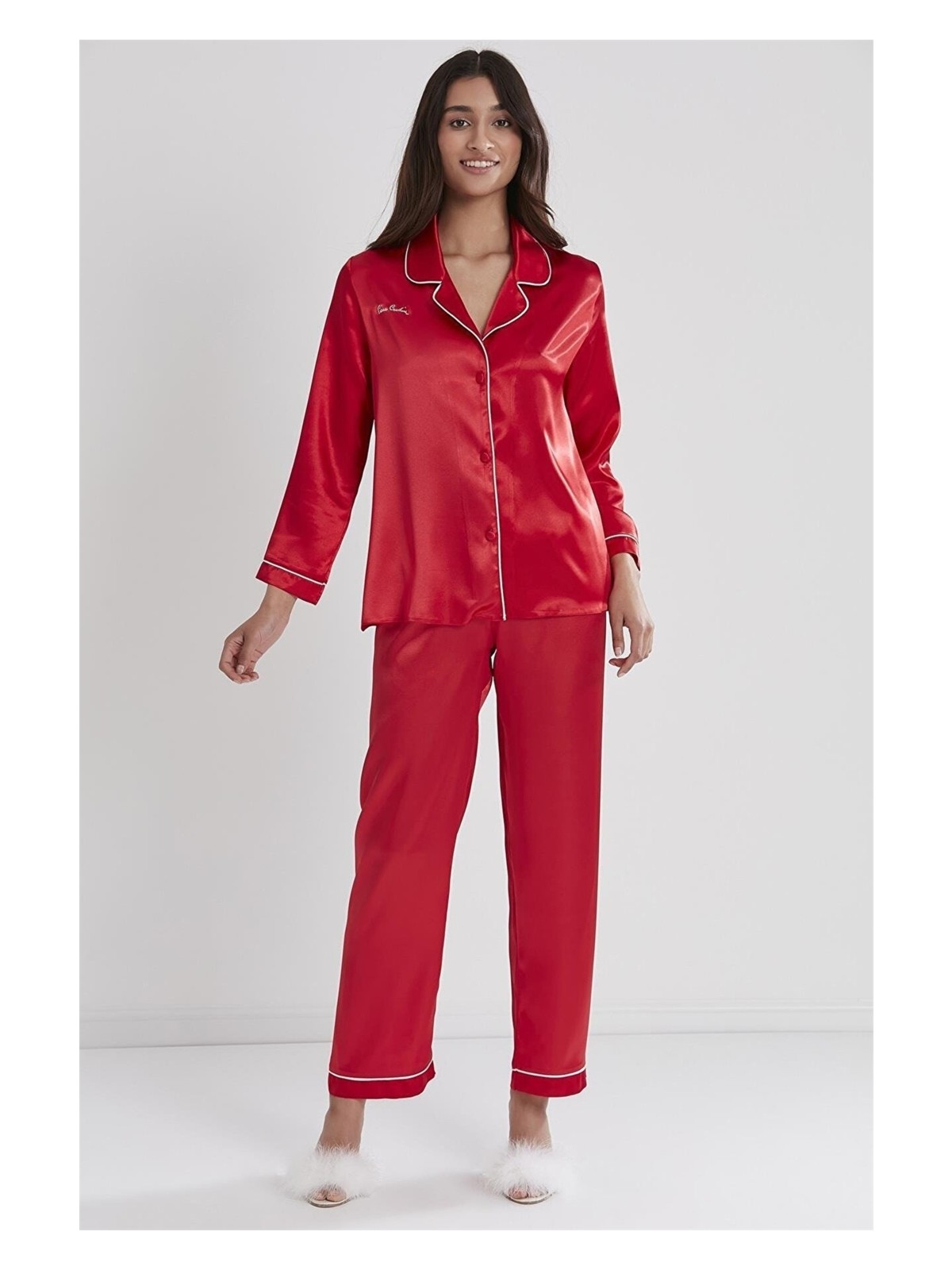 Pierre Cardin 1200 Kadın Saten Pijama Takımı-Pudra - Görsel 3