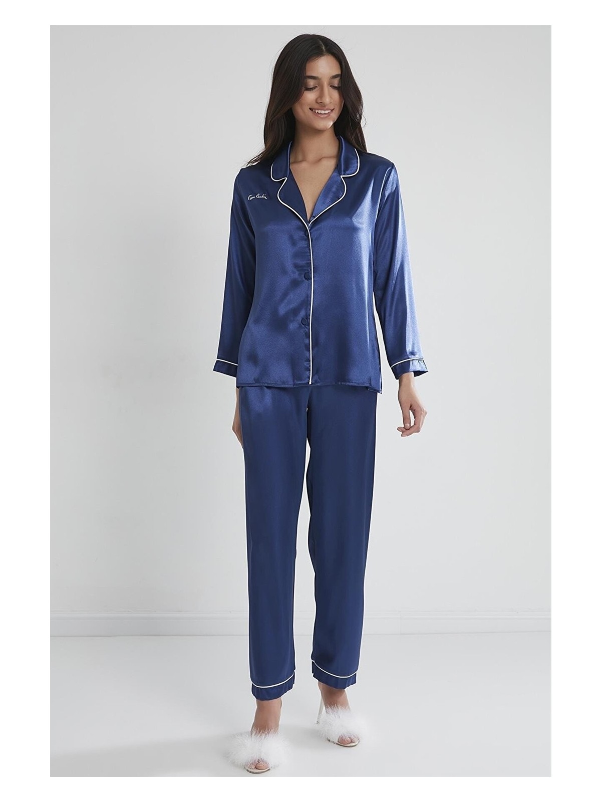 Pierre Cardin 1200 Kadın Saten Pijama Takımı-Pudra - Görsel 4