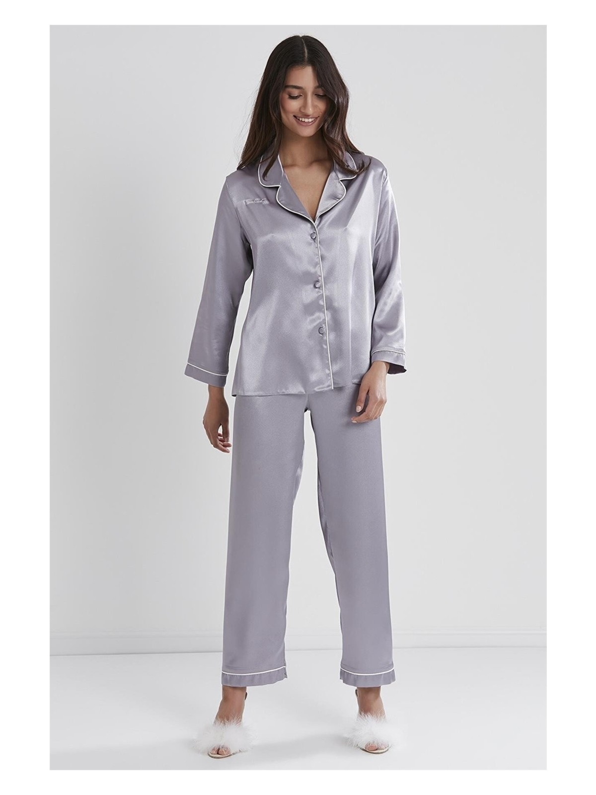 Pierre Cardin 1200 Kadın Saten Pijama Takımı-Pudra - Görsel 7
