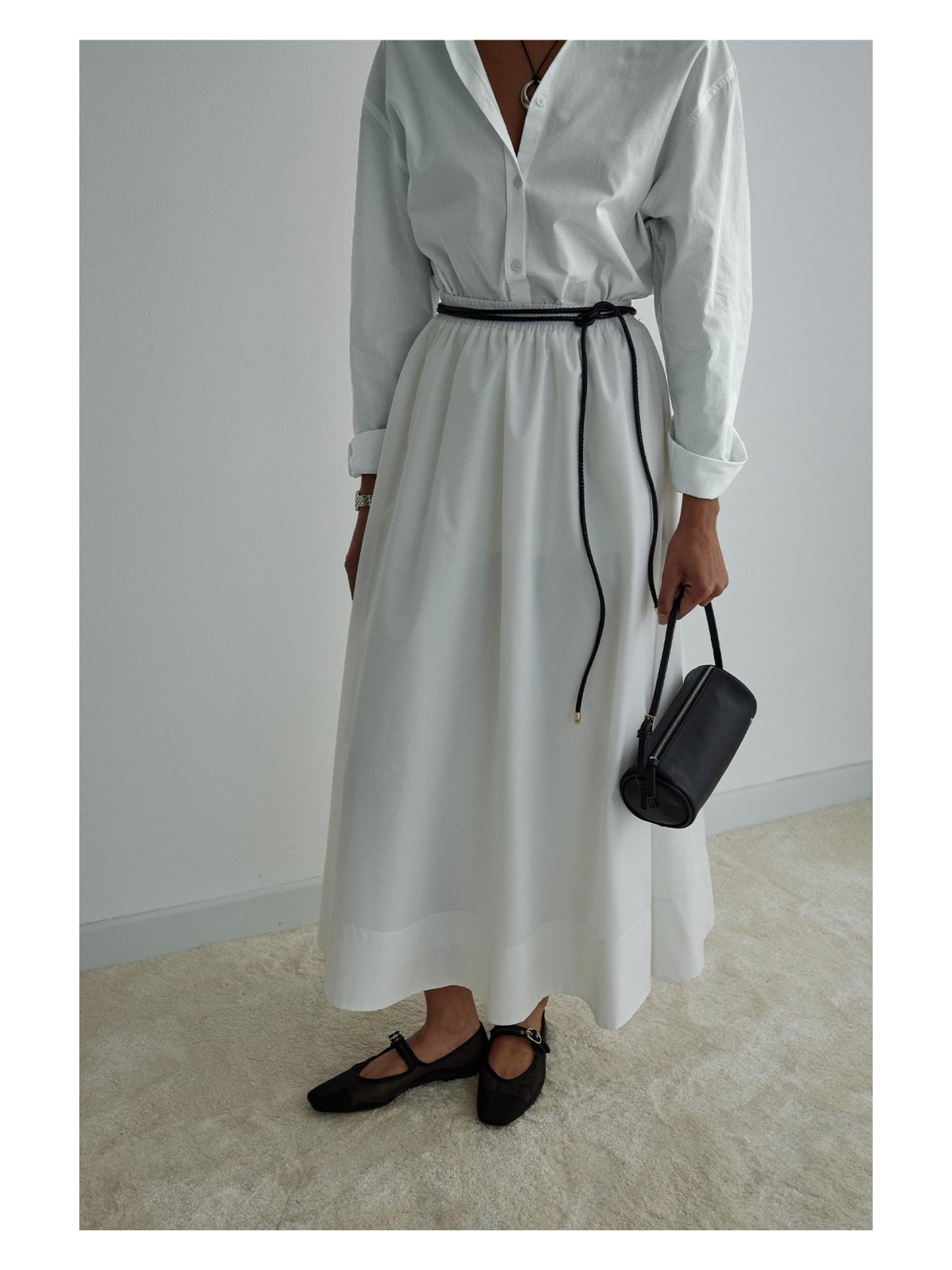 Suud Collection Ekru Day Poplin Kloş Etek - Görsel 3
