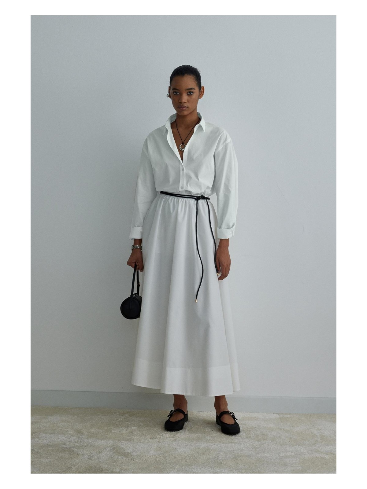 Suud Collection Kahverengi Day Poplin Kloş Etek - Görsel 4