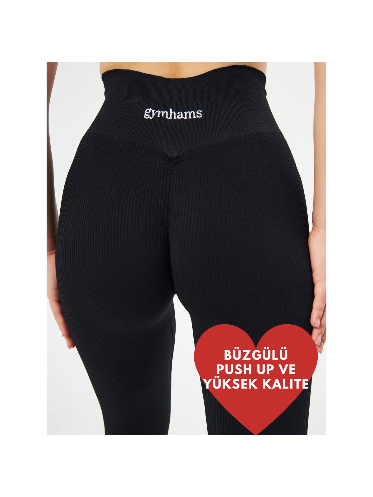 Gymhams Kalçası Büzgülü Premium Fitilli Ekstra Push Up Yüksek Bel Esnek Ve Toparlayıcı Spor Tayt - Görsel 7