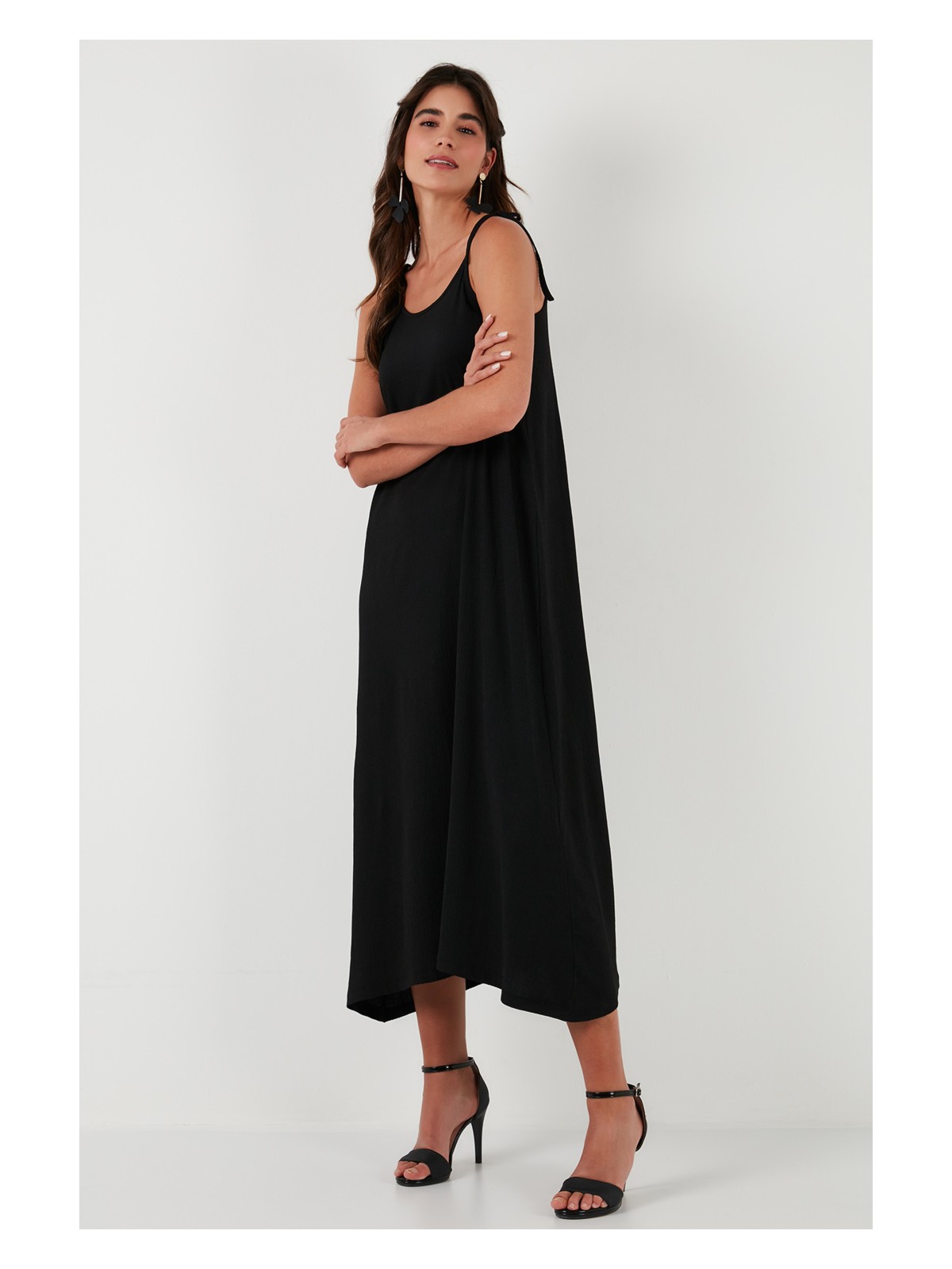 Lela Regular Fit Ip Askılı Uzun Elbise Kadın Elbise 5865732 - Görsel 3