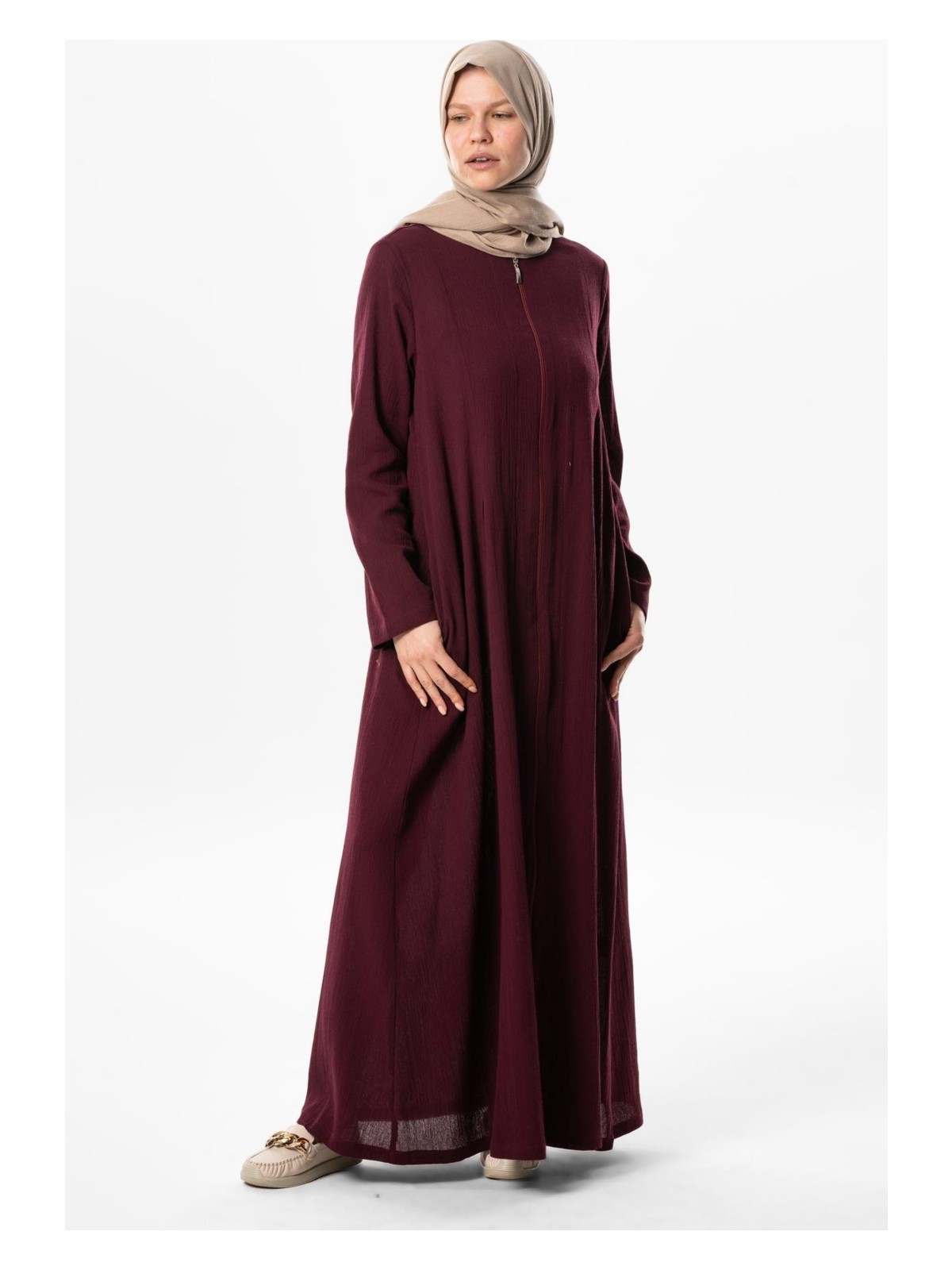 Eliş Şile Bezi Hicran Şile Bezi Fermuarlı Mevsimlik ve Yazlık Ferace Siyah Syh - Görsel 8