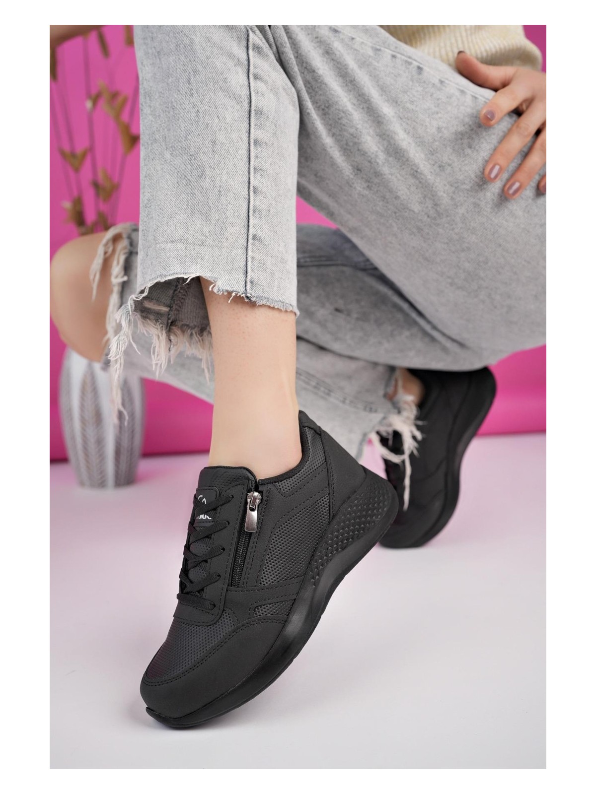 Muggo Asia Garantili Kadın Ortopedik Günlük Bağcıklı Yandan Fermuarlı Rahat Sneaker Spor Ayakkabı - Görsel 3