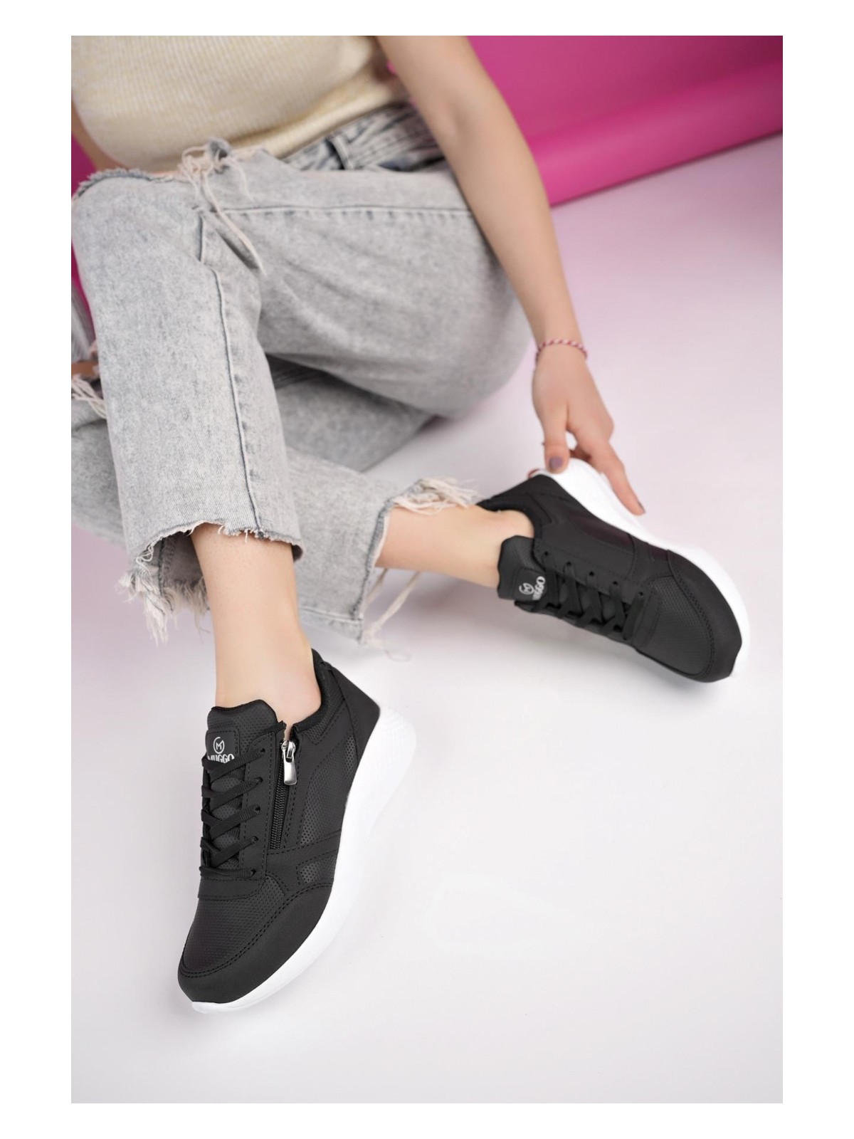 Muggo Asia Garantili Kadın Ortopedik Günlük Bağcıklı Yandan Fermuarlı Rahat Sneaker Spor Ayakkabı - Görsel 4